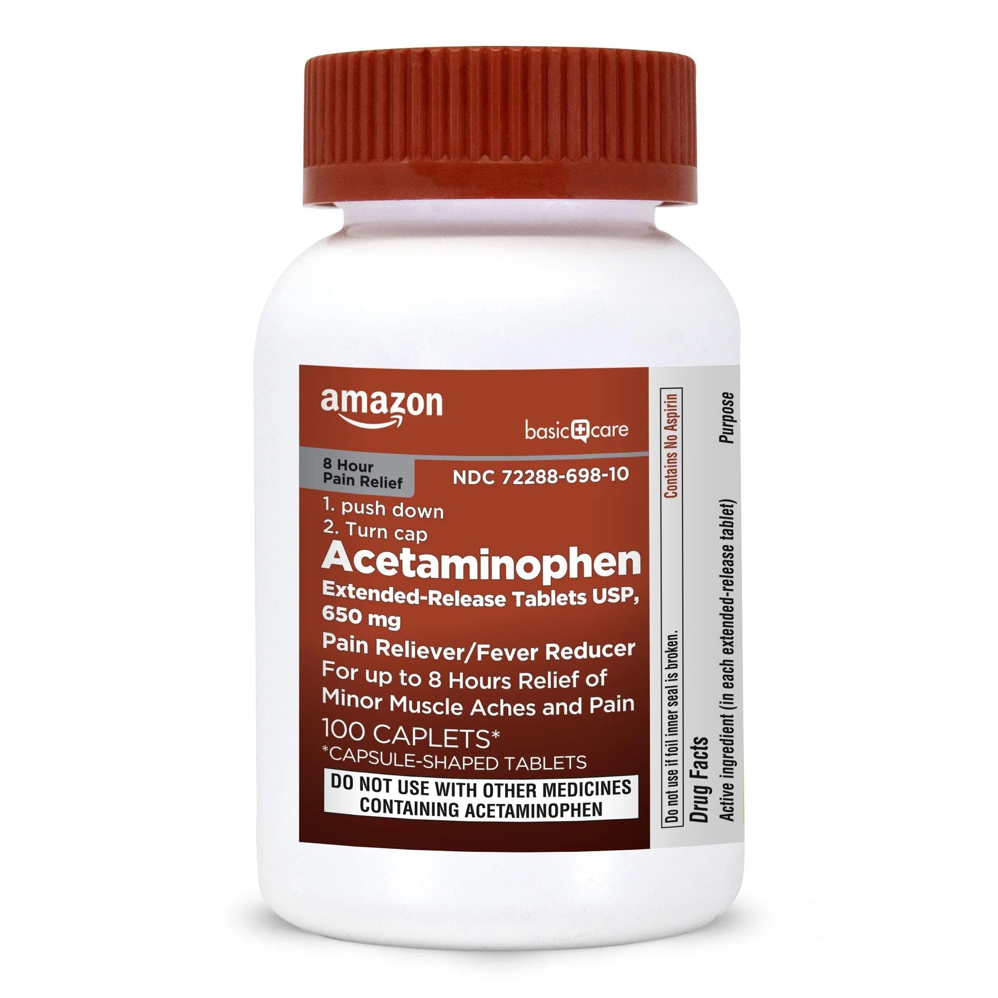 Amazon Basic Care Acetaminophen Extended-Release Tablets, 650 mg, Pain Reliever, Fever Reducer, 8 Hour Relief, 100 Count Amazon Basic Care uk supplements