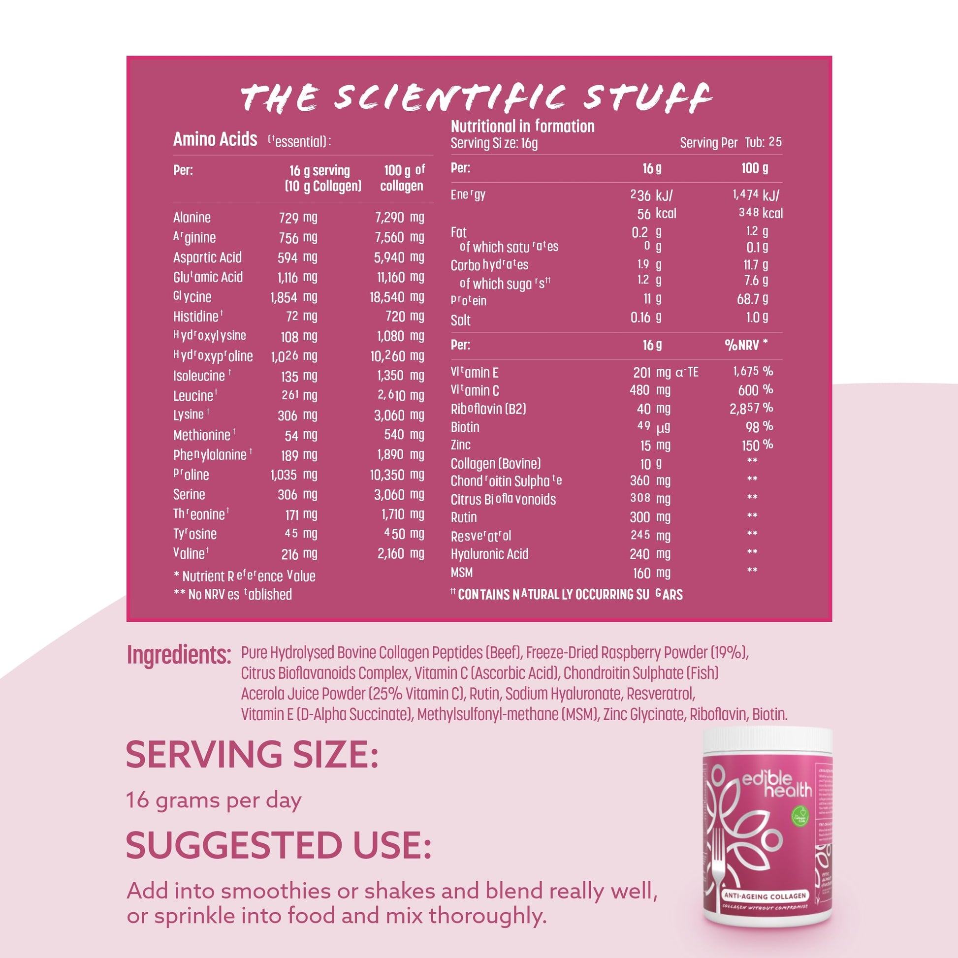 High Protein Edible Health Anti-Ageing Protein Powder, Regenerative Collagen Supplements Edible Health uk supplements