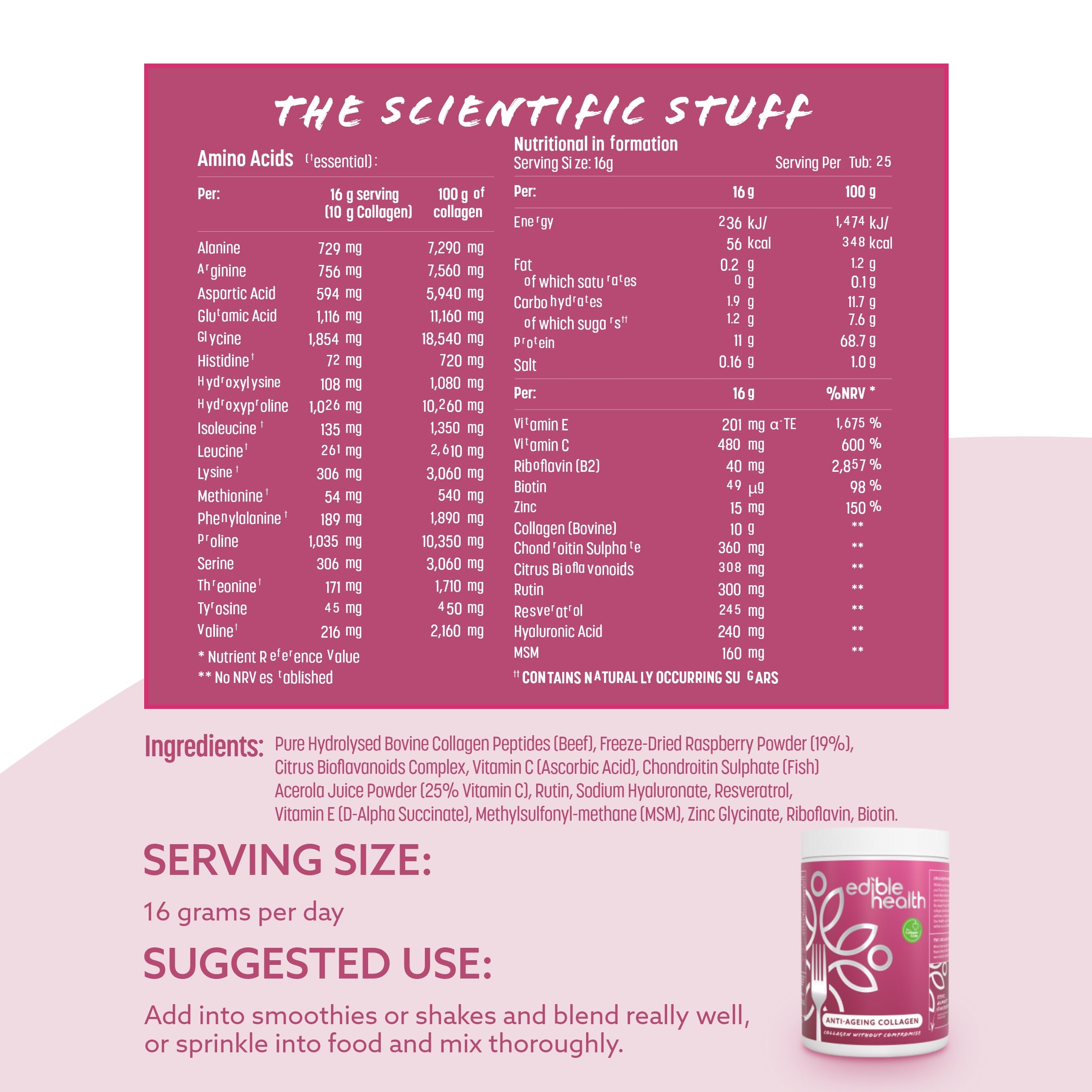 High Protein Edible Health Anti-Ageing Protein Powder, Regenerative Collagen Supplements Edible Health uk supplements