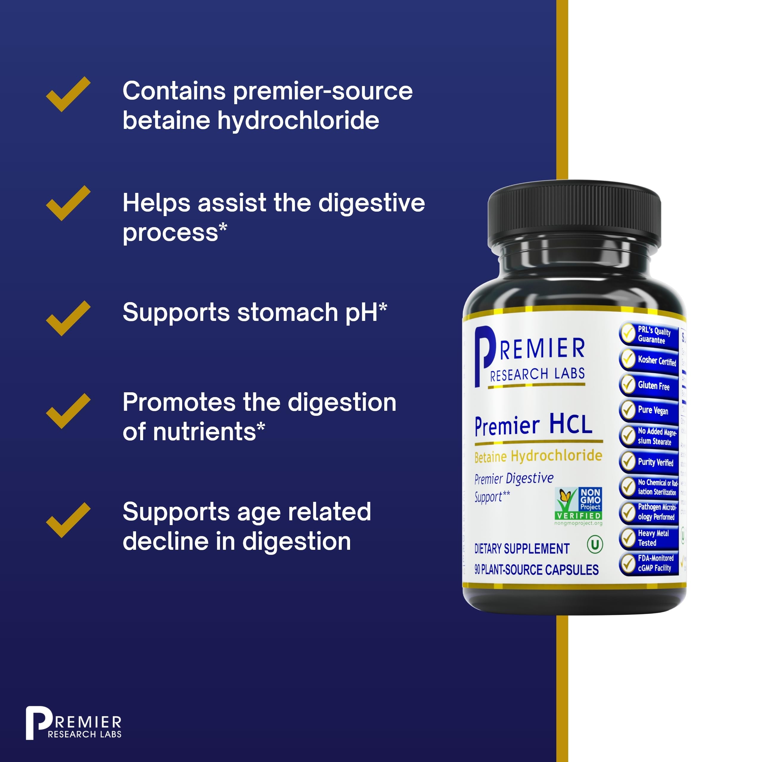 Premier Research Labs Premier HCL - Betaine HCL, Betaine Hydrochloride Supplement for Optimal Digestive Function, Nutrient Absorption, Betaine-HCL for Low Stomach Acid- 90 Vegetarian Capsules Premier Research Labs uk supplements