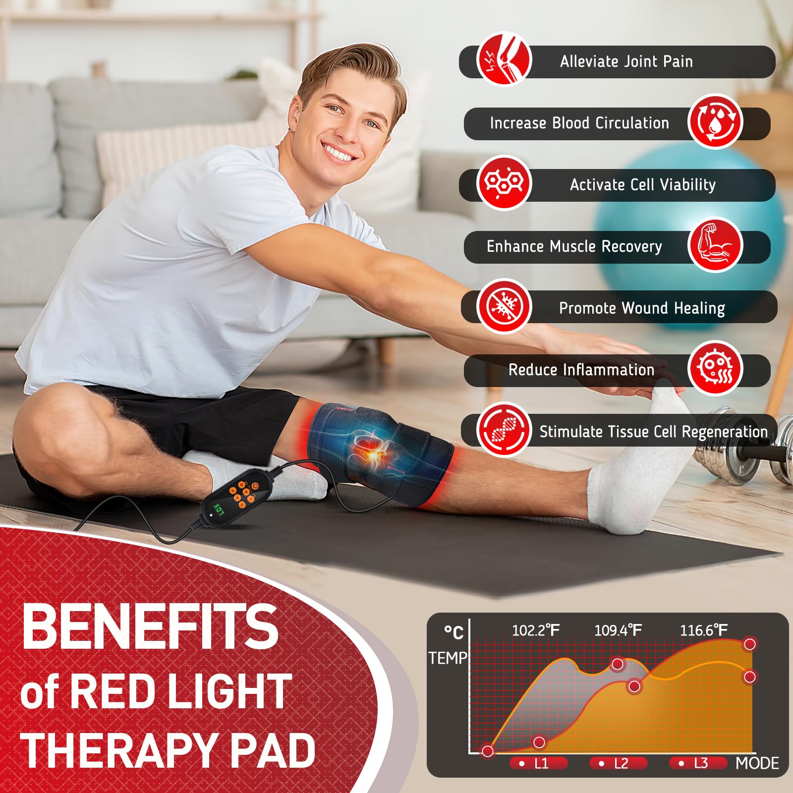 Red Light Therapy for Knee, 660nm Red Light and 850nm Near Infrared Light Therapy Device Rikimxin uk supplements