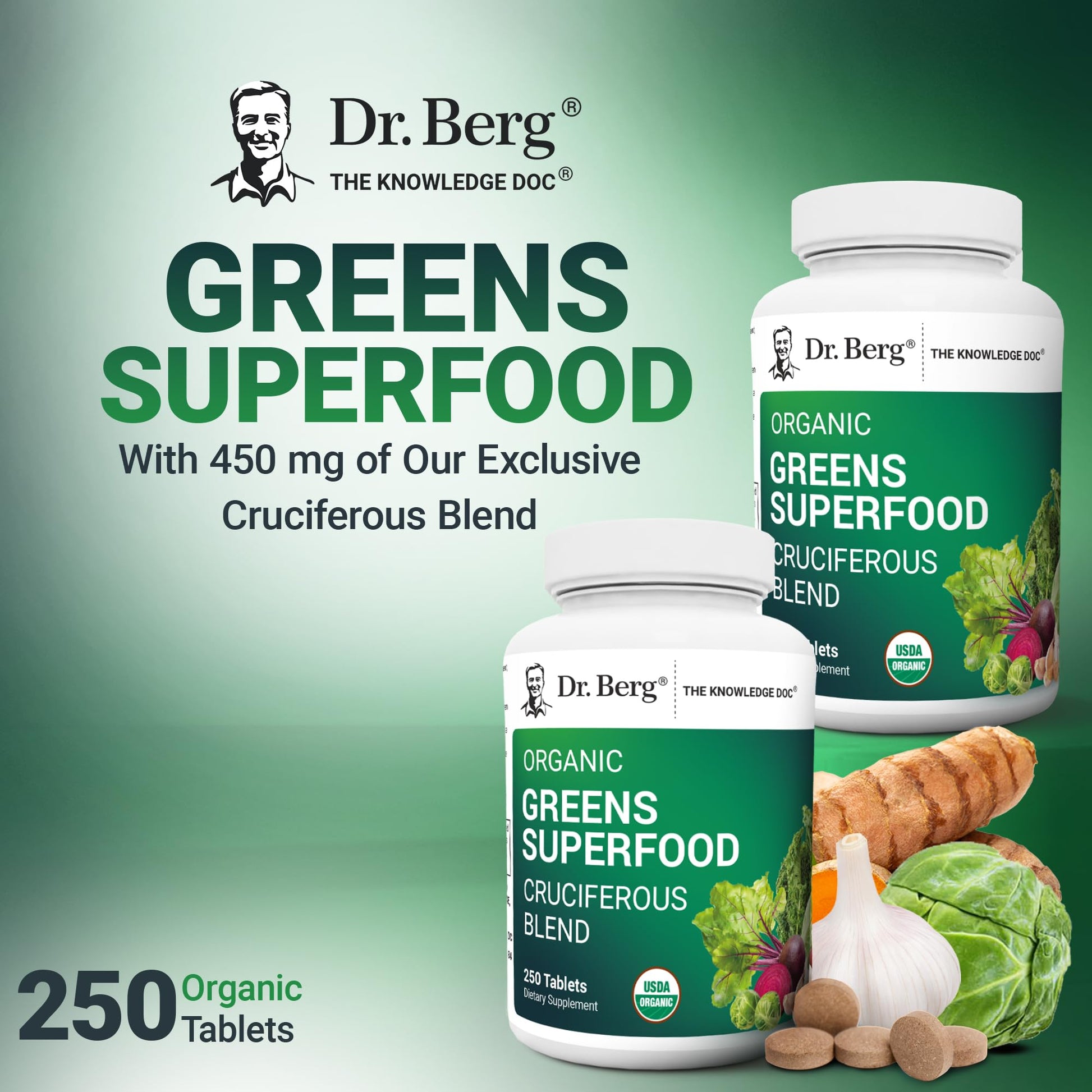 Dr. Berg's Greens Superfood Cruciferous Vegetable Tablets - Vegetable Supplements for Adults w/ 11 Phytonutrient Super Greens Tablets - Energy, Immune System & Liver Veggie Tablets - 250 Tablets Dr. Berg Nutritionals uk supplements