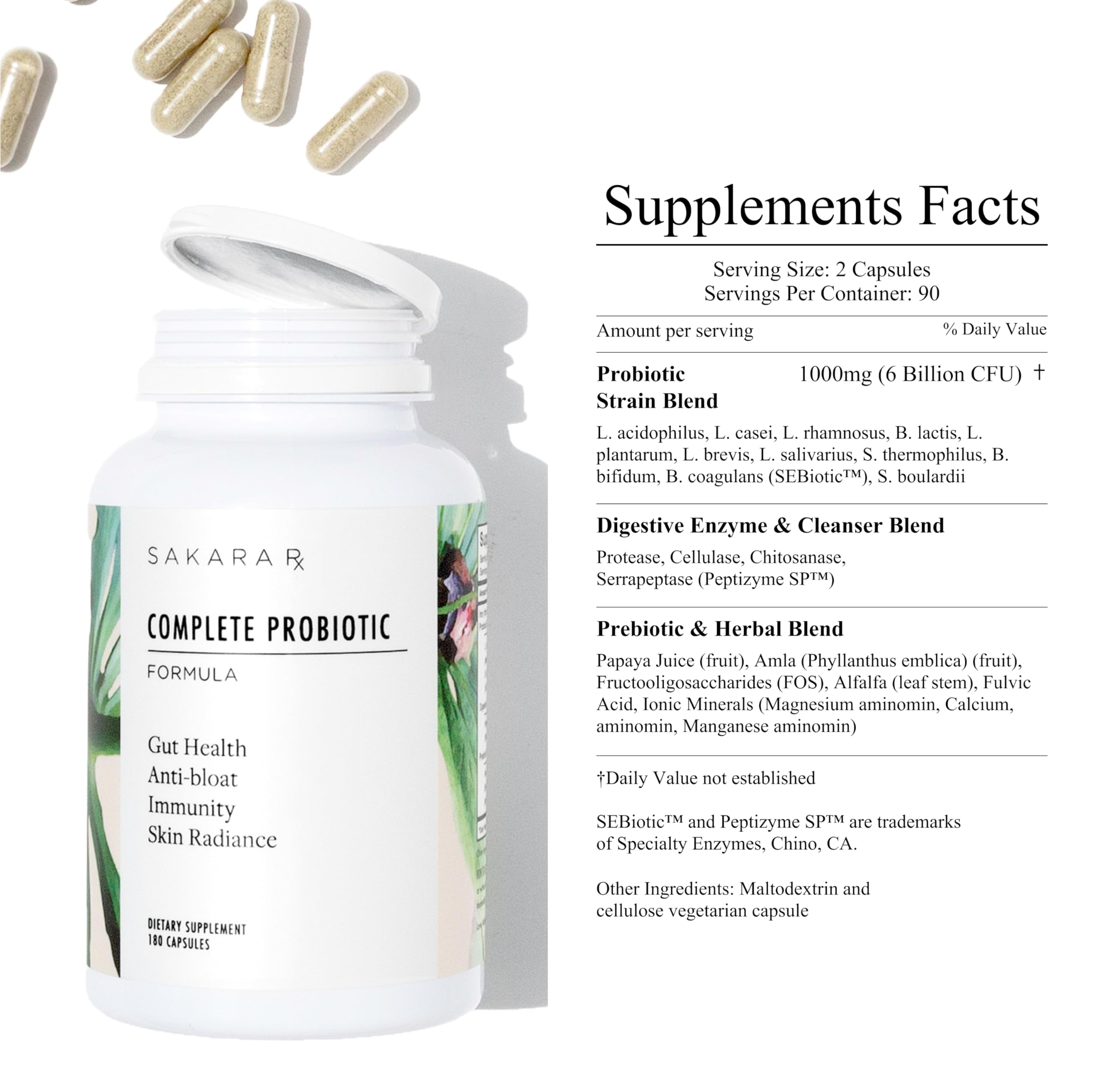 SAKARA Complete Probiotic - Prebiotics and Probiotics for Women Digestive Health Supplements, Supports Bloating, Immune System & Skin Radiance, Gut Health for Women with 3 Billion CFU's - 180 Capsules SAKARA uk supplements