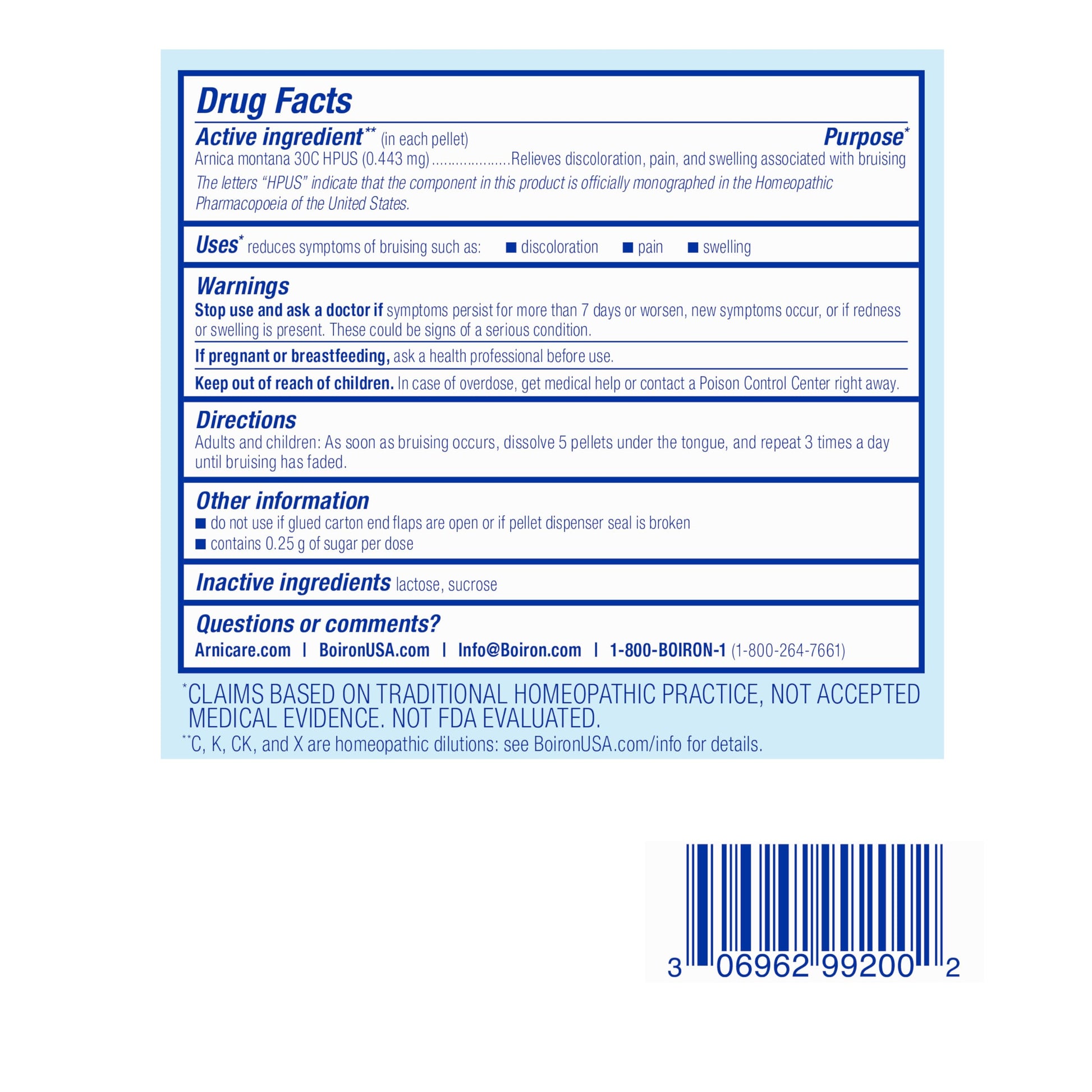 Boiron Arnica Bruise - Arnica Montana 30c for Relief of Pain, Swelling, and Discoloration from Bruises - 3 Count (240 Pellets) Boiron uk supplements