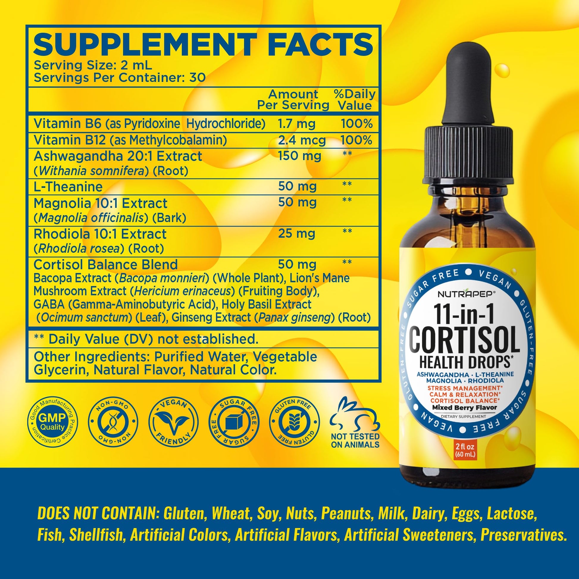 NutraPep Cortisol Detox Liquid Drops for Women Men - Cortisol Reducer Supplement Support Wellness Cleanse Balance Stress Mood Sleep Focus - Lower Cortisol Levels with Ashwagandha L-Theanine Magnolia NutraPep uk supplements
