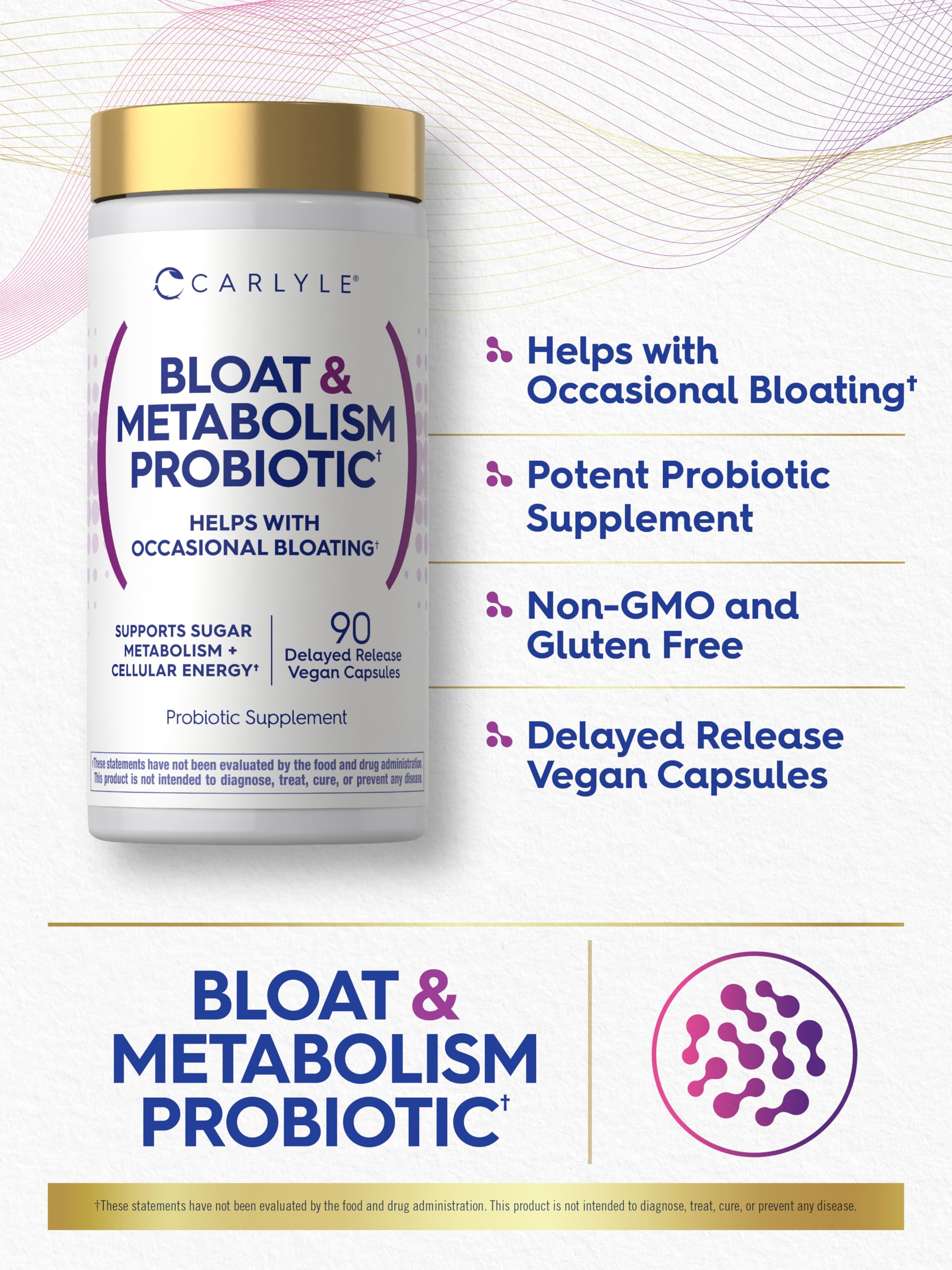Carlyle Bloat and Metabolism Probiotic | 90 Capsules | Bloating Relief Formula | Sugar & Cellular Energy Support | for Women and Men | Vegan, Non-GMO, Gluten Free Carlyle uk supplements