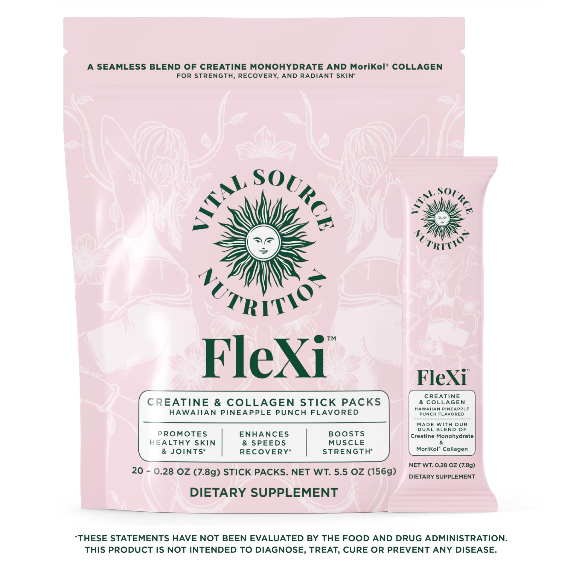 Vital Source Nutrition - Flexi - Creatine & Collagen Stick Packs - 5g Creatine Monohydrate + 1g MoriKol Collagen -Supports Strength, Recovery & Skin Health -20 Servings Vital Source Nutrition uk supplements