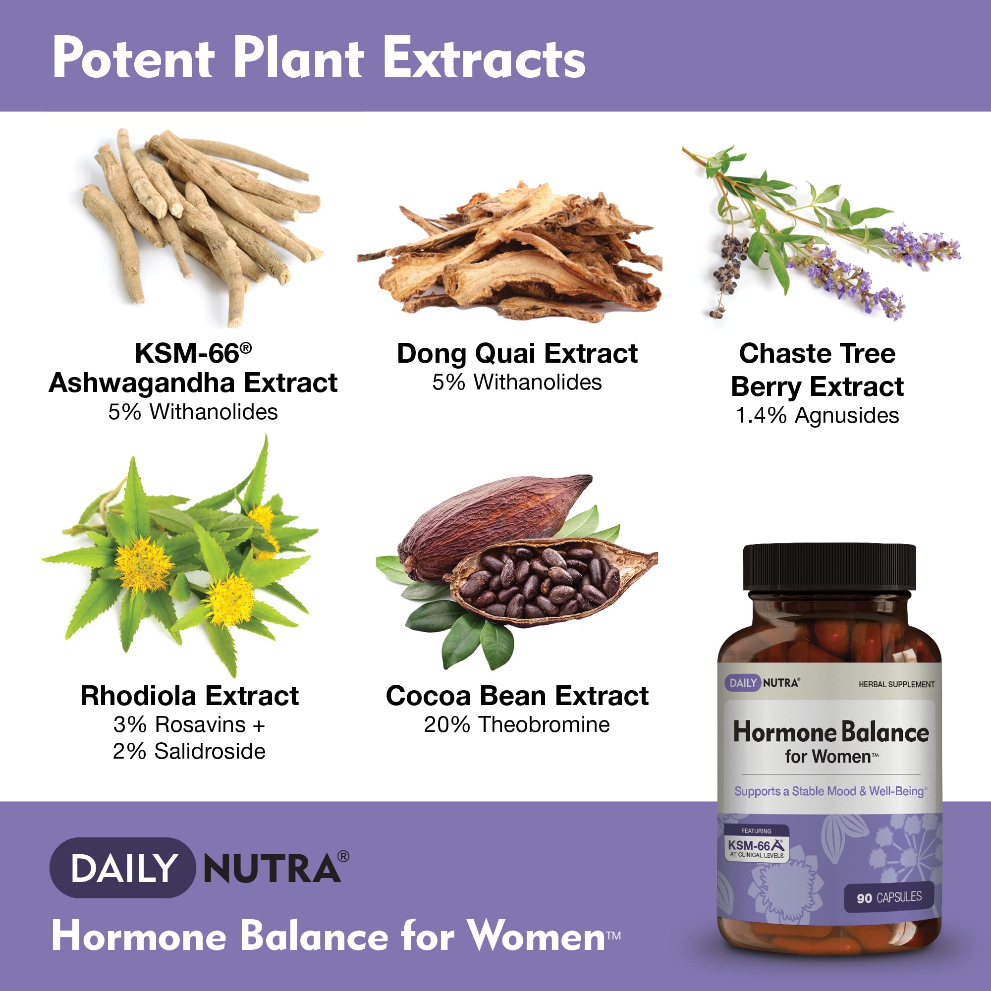 Hormone Balance for Women - Natural Mood Supplement - PMS Relief and Menopause Support | Featuring Clinically Studied KSM-66 Ashwagandha (90 Capsules) DailyNutra uk supplements