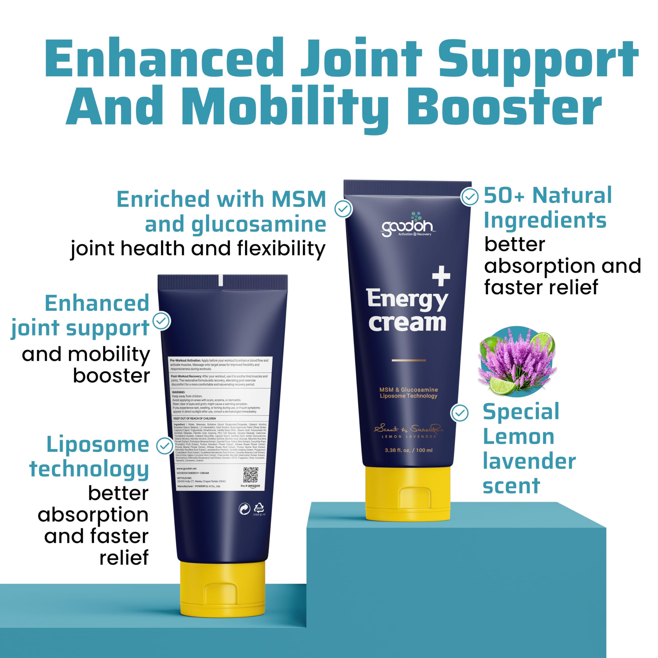 GOODOH Muscle & Joint Relief Cream with MSM (Dimethyl Sulfone), Glucosamine & Chondroitin – Fast Absorbing Cream for Muscle Pain, Joint Stiffness & Recovery – 3.38 oz GOODOH uk supplements