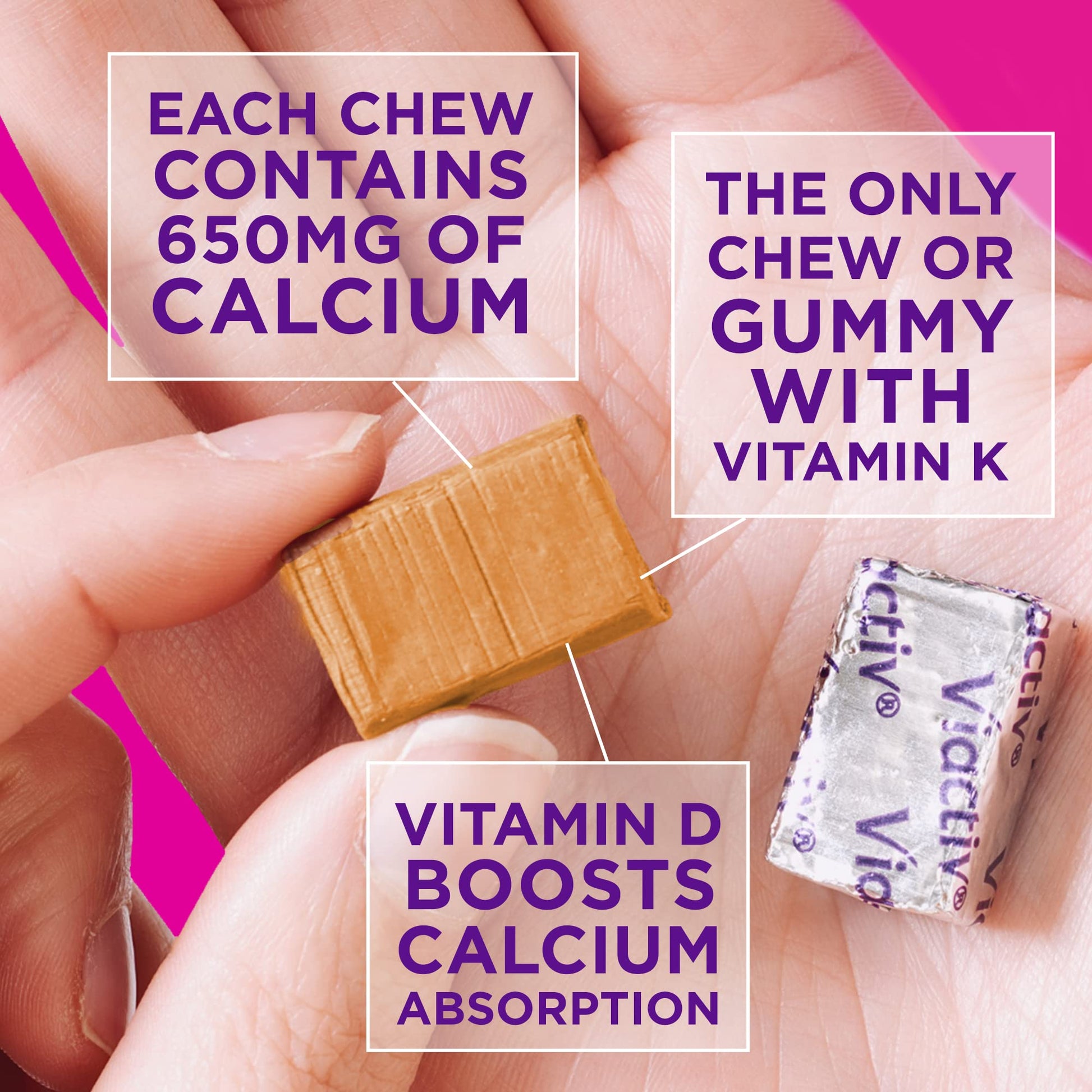 Viactiv Calcium + Vitamin D Supplement Soft Chews for Women & Men - Chewable Calcium for Bone Health Support, 650 mg per Serving, Vitamin D & K for High Absorption - 60 Count, Caramel Viactiv uk supplements
