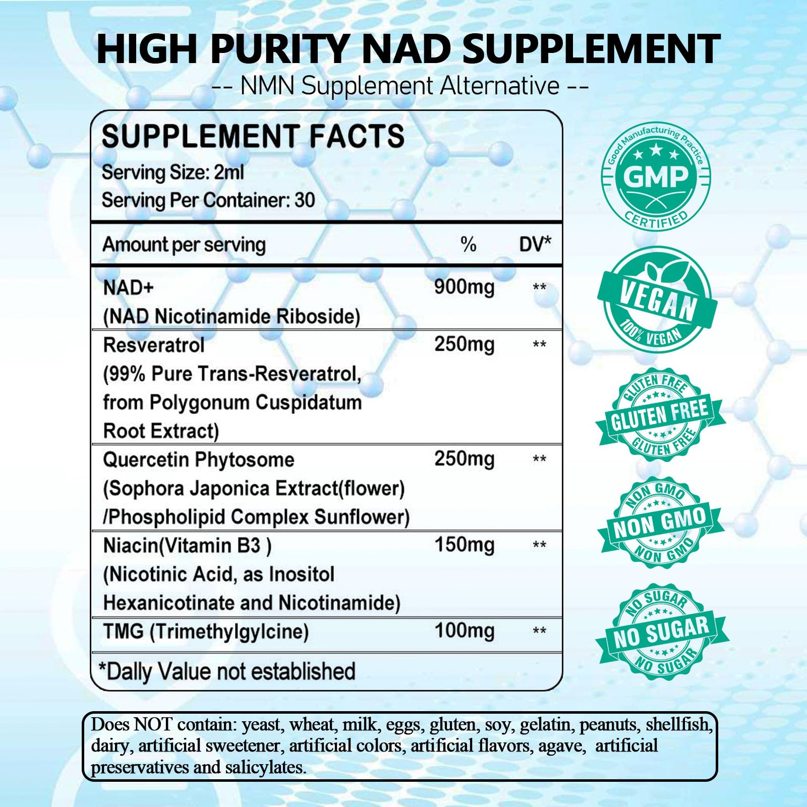 NAD Supplement, Liposomal NAD Nicotinamide Riboside Resveratrol 900mg Quercetion, TMG, Vitamin B3, High Potency NAD Plus Liquid Supplement for Cell Regenerator, Longevity, Energy, Anti-Aging, Focus AMENQ hHEALTH uk supplements