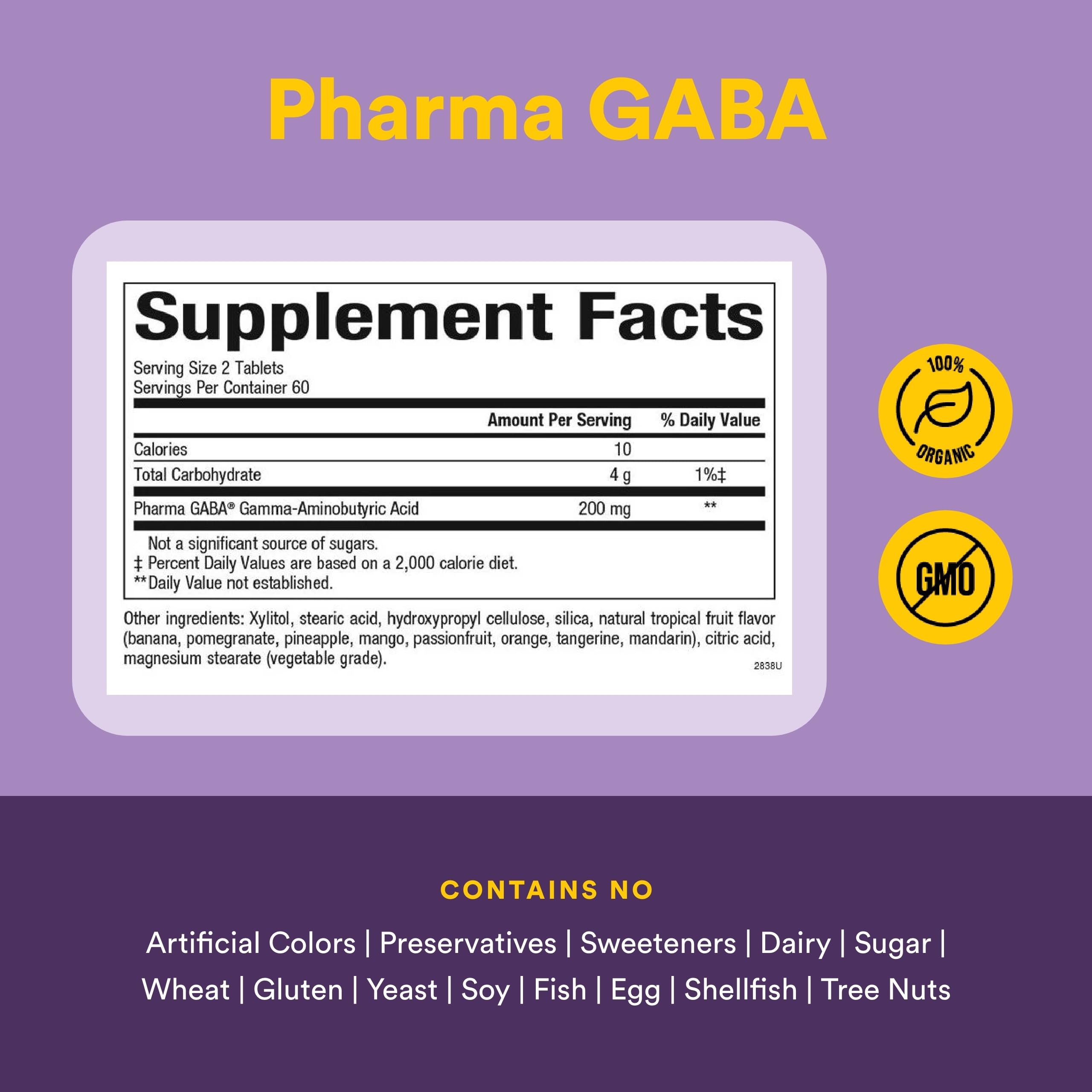 Natural Factors Pharma GABA - Dietary Supplement Supports Calm Sleep & Sleep Quality - Natural, Fast-Working Supplement Aids Focus & Brain Health - 120 Chewable Tablets (60 Servings) Natural Factors uk supplements