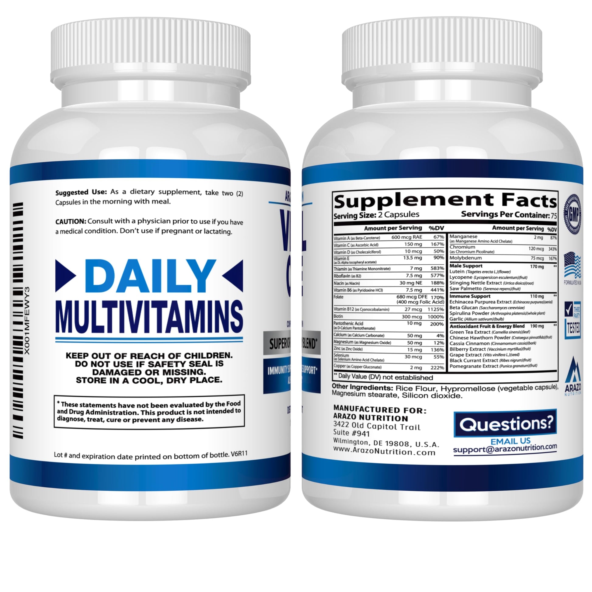 Arazo Nutrition Vital One Multivitamin for Men – Daily Wholefood Supplement - 150 Vegan Arazo Nutrition uk supplements