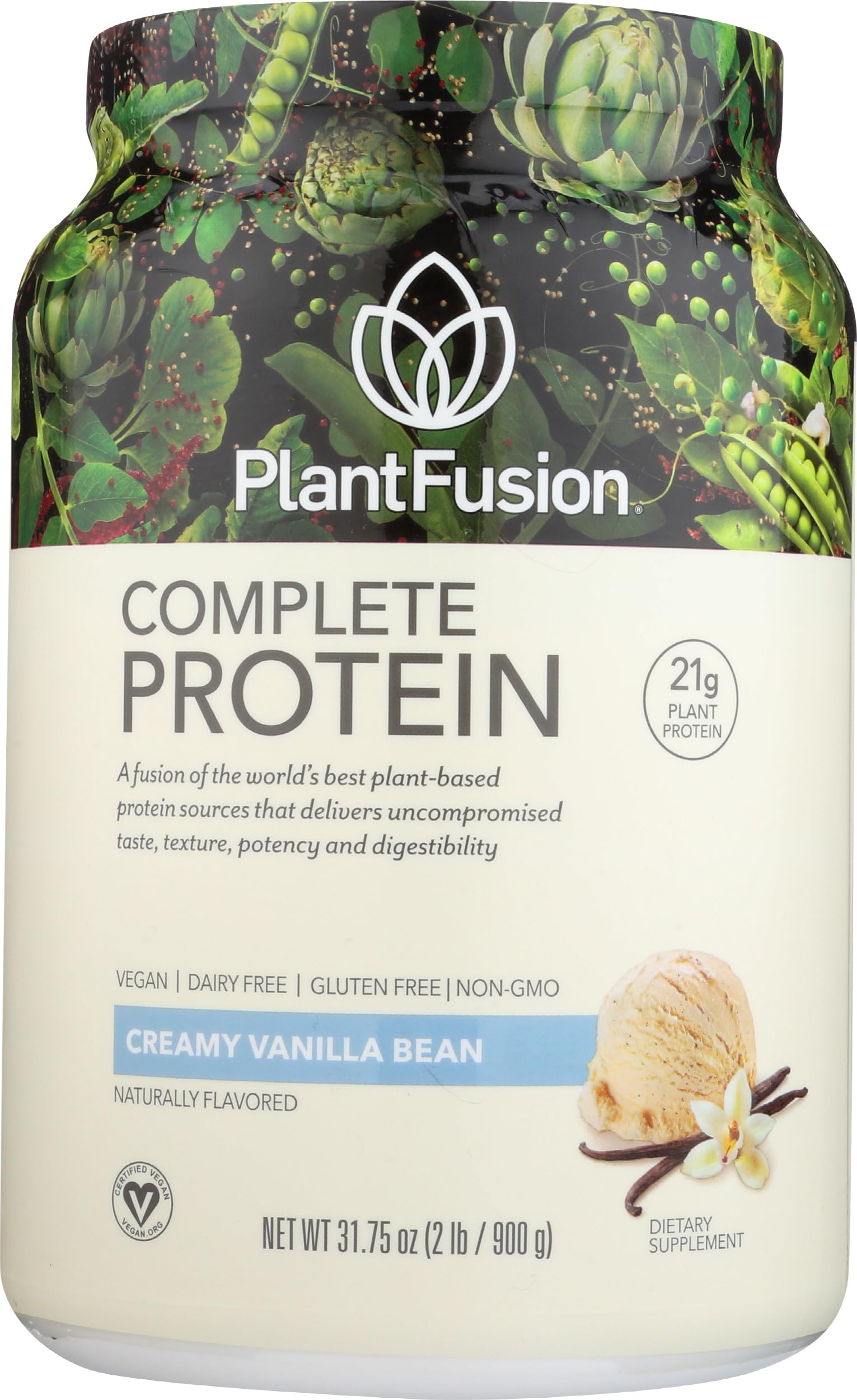 PlantFusion Complete Vegan Protein Powder - Plant Based Protein Powder With BCAAs, Digestive Enzymes and Pea Protein - Keto, Gluten Free, Soy Free, Non-Dairy, No Sugar, Non-GMO - Vanilla Bean 2 lb PlantFusion uk supplements