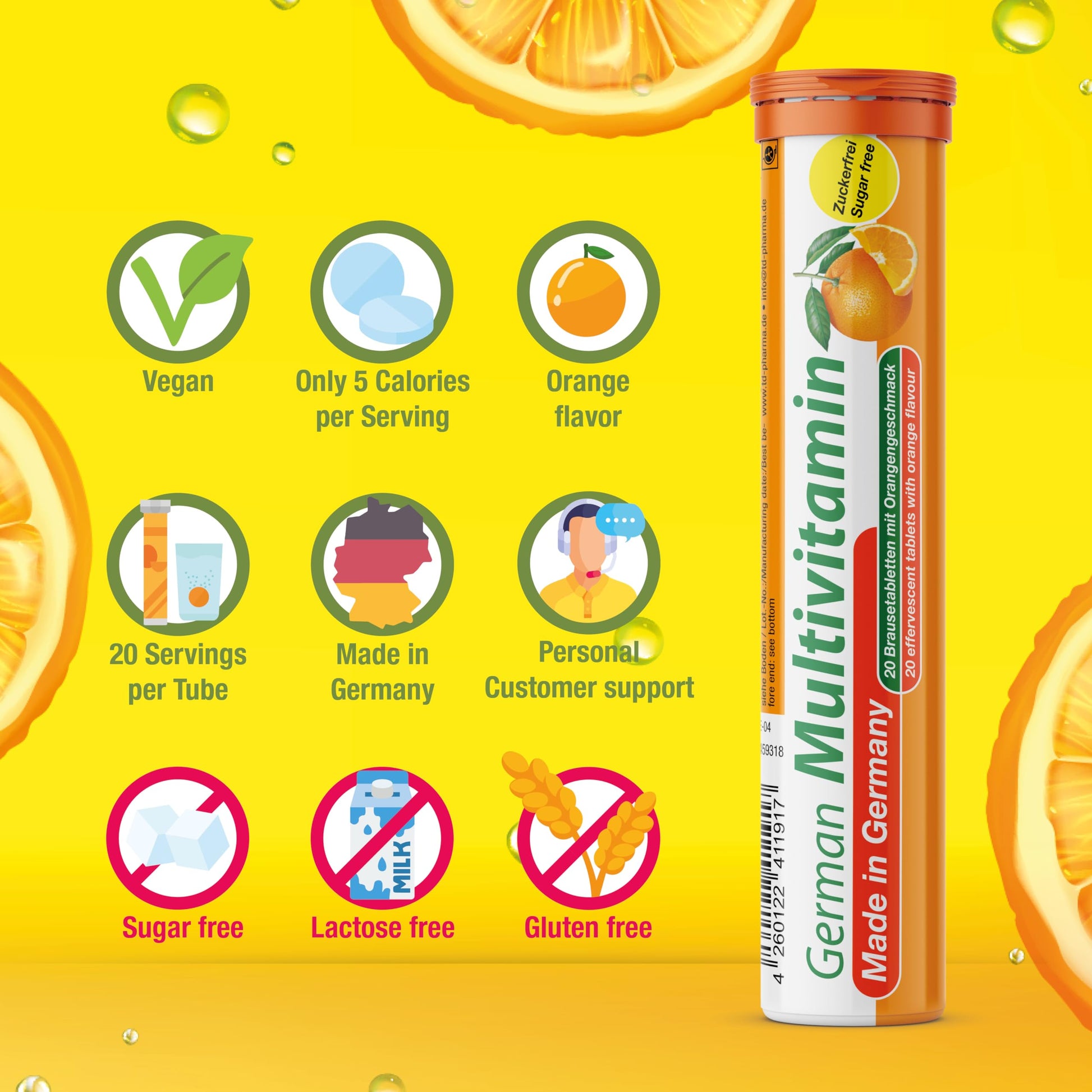 T&D German Vitamin, Minerals - 140 Vegan/Vegetarian Drink Effervescent Tablets - Mixed Fruit Flavor Box - Made in Germany T&D uk supplements