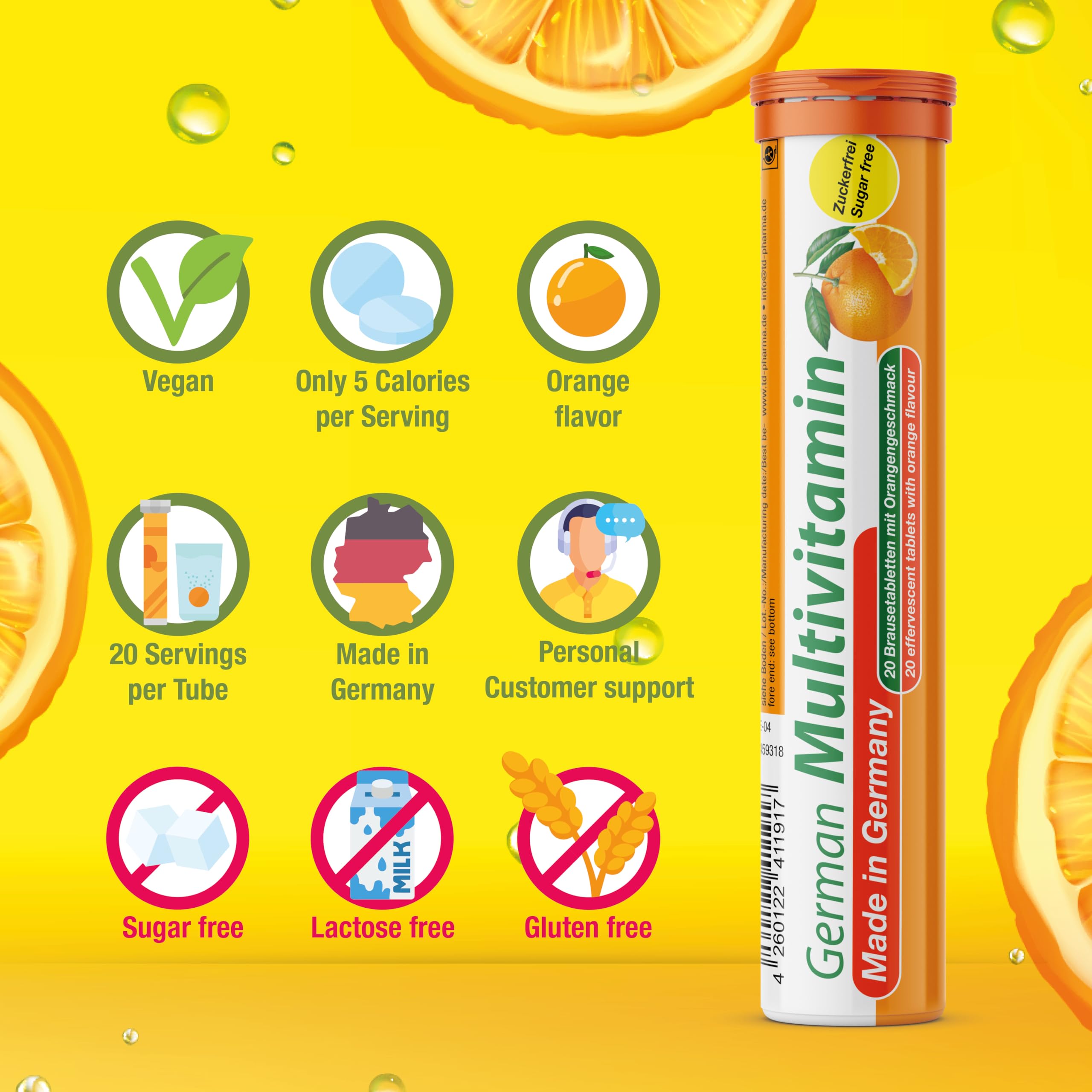 T&D German Vitamin, Minerals - 140 Vegan/Vegetarian Drink Effervescent Tablets - Mixed Fruit Flavor Box - Made in Germany T&D uk supplements