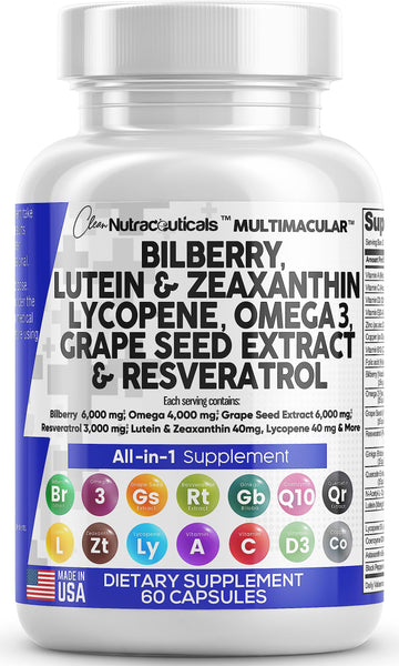 Eye Health Vitamins with Bilberry 6000mg Lutein & Zeaxanthin 40mg Lyco Clean Nutraceuticals uk supplements