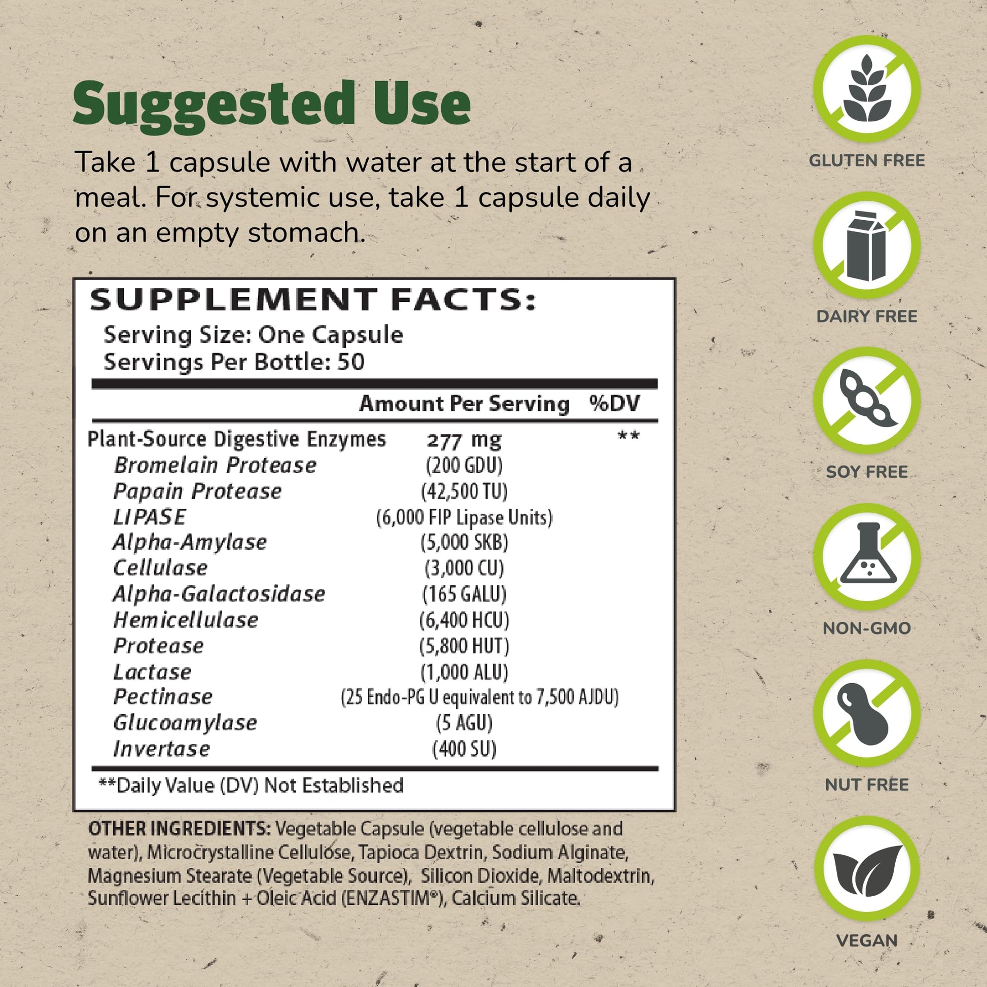 Master Supplements Enzalase - 50 Capsules, Pack of 3 - Probiotic Compatible Enzymes - Provides Digestive Boost + Gas & Bloating Relief - Gluten Free - 150 Total Servings ENZALASE uk supplements