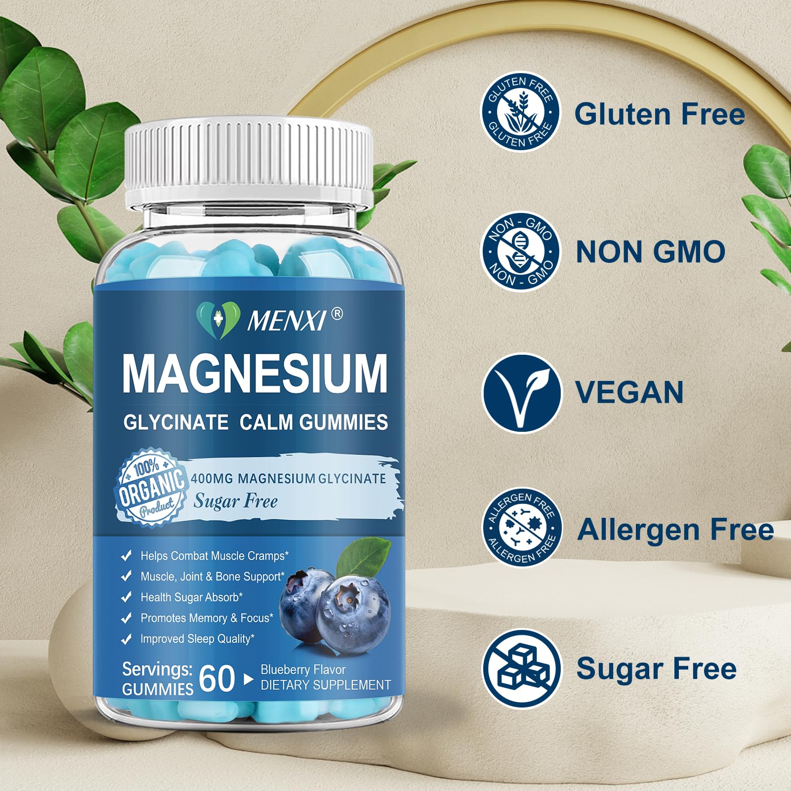 Magnesium Gummies 600mg per Serving-Magnesium Glycinate 400mg and Magnesium Malate 200mg,Sugar Free Magnesium Potassium Supplement for Calm Mood, Muscle, Bone & Sleep Support,60 Blueberry Gummies MENXI uk supplements