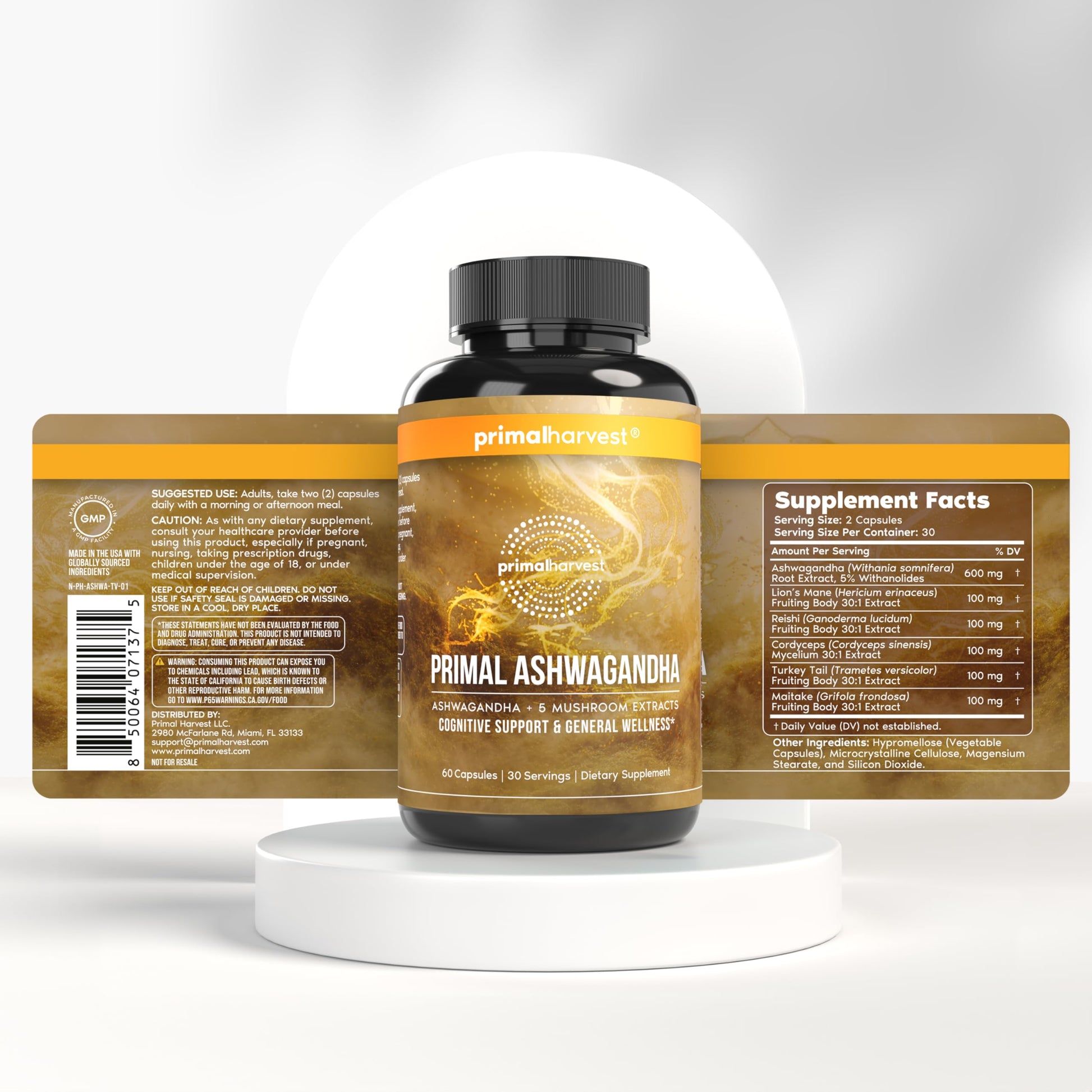Primal Harvest Ashwagandha Supplement with 5 Mushroom Extracts: Lion’s Mane, Reishi, Cordyceps, Turkey Tail & Maitake for Immune Support & Cognitive Health Primal Harvest uk supplements