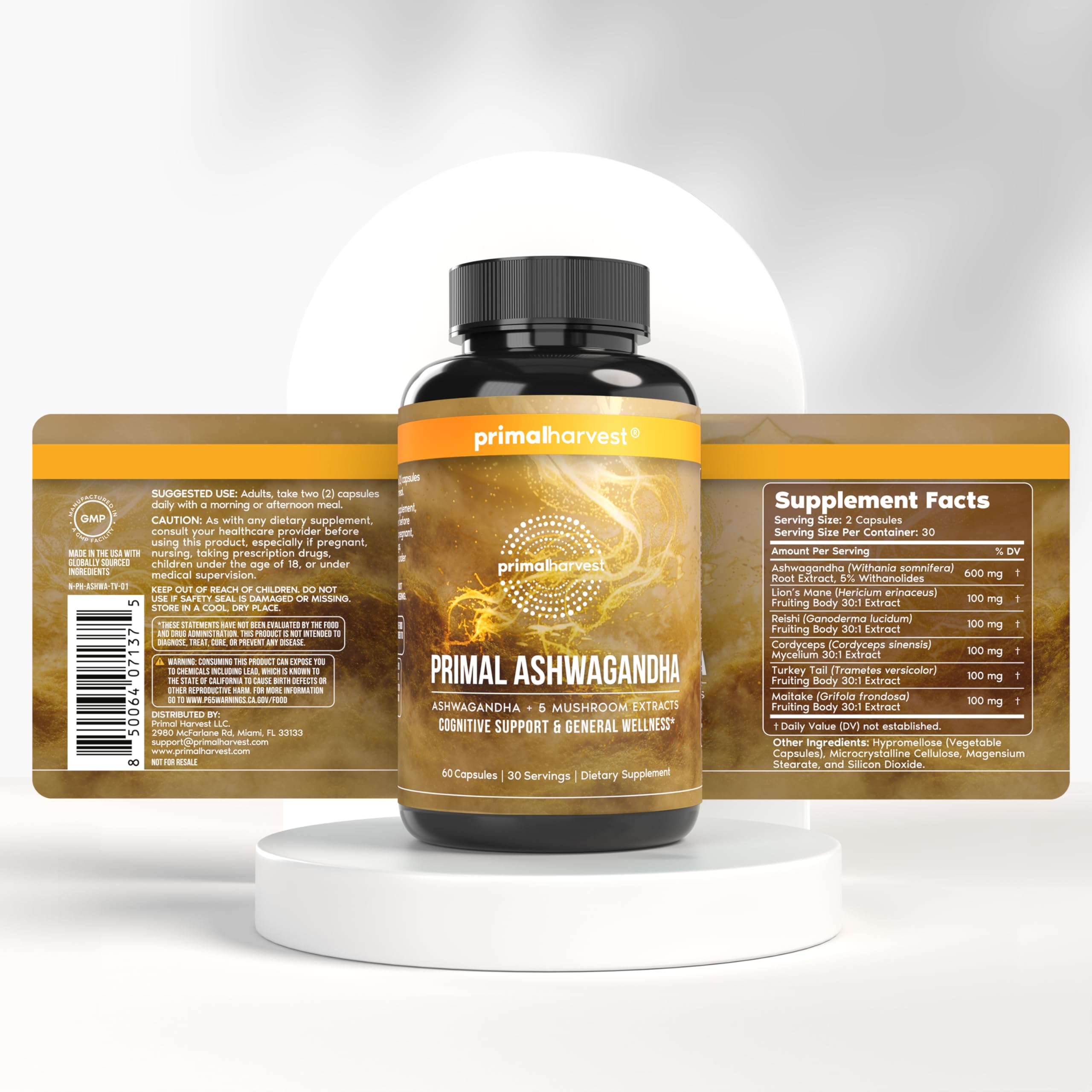 Primal Harvest Ashwagandha Supplement with 5 Mushroom Extracts: Lion’s Mane, Reishi, Cordyceps, Turkey Tail & Maitake for Immune Support & Cognitive Health Primal Harvest uk supplements