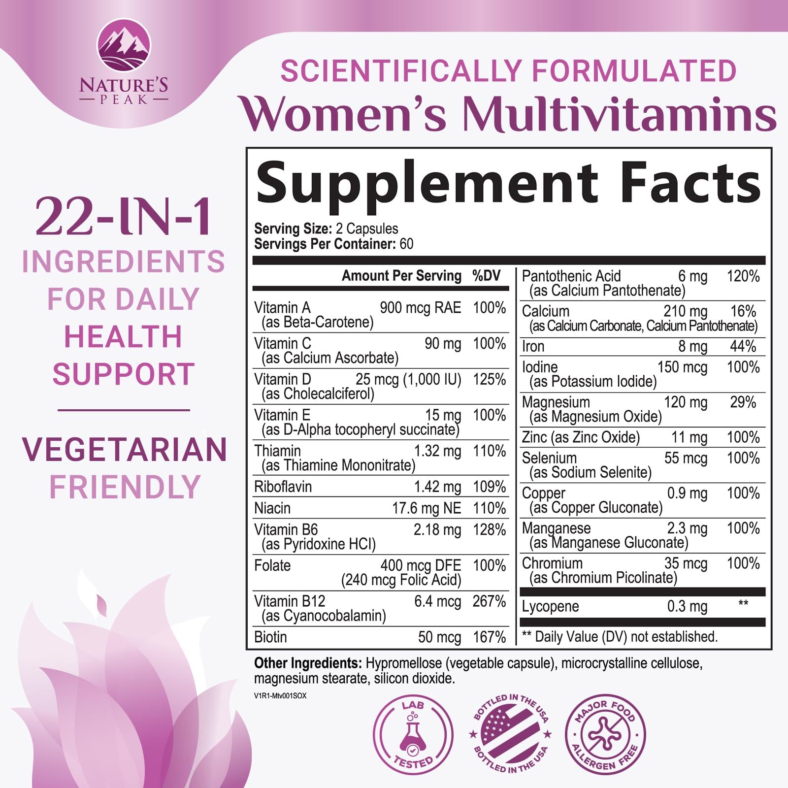 Multivitamin for Women - Complete Daily Womens Multivitamins with Calcium, Folate, Vitamin A, C, D, E & B Vitamins, Zinc and Iron - Multi Vitamins for Bone, Energy & Immune Support - 120 Capsules Nature's Peak uk supplements