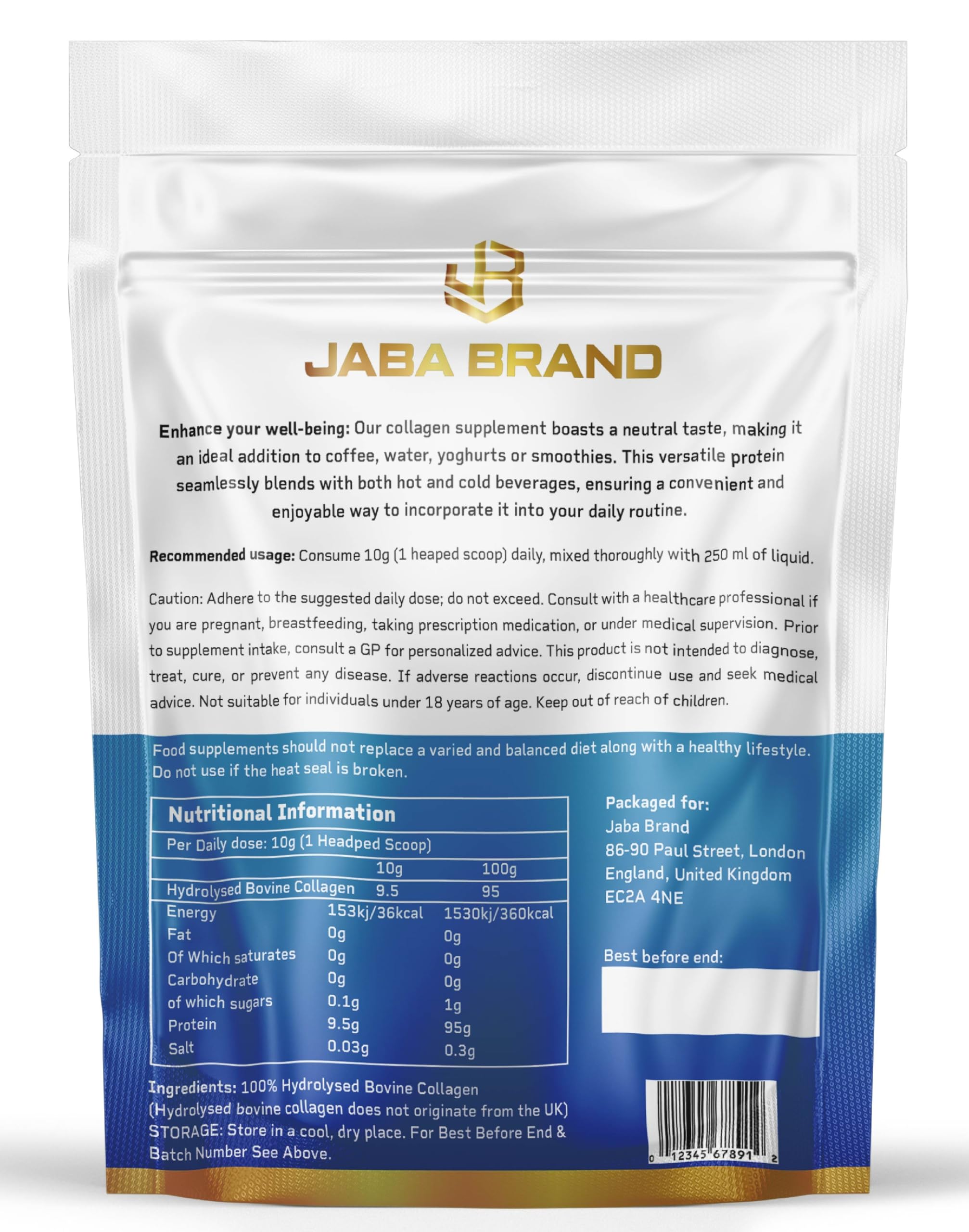 JABA BRAND - Halal Bovine Collagen Protein Powder for Hair, Nails, Joints and Skin JABA BRAND uk supplements