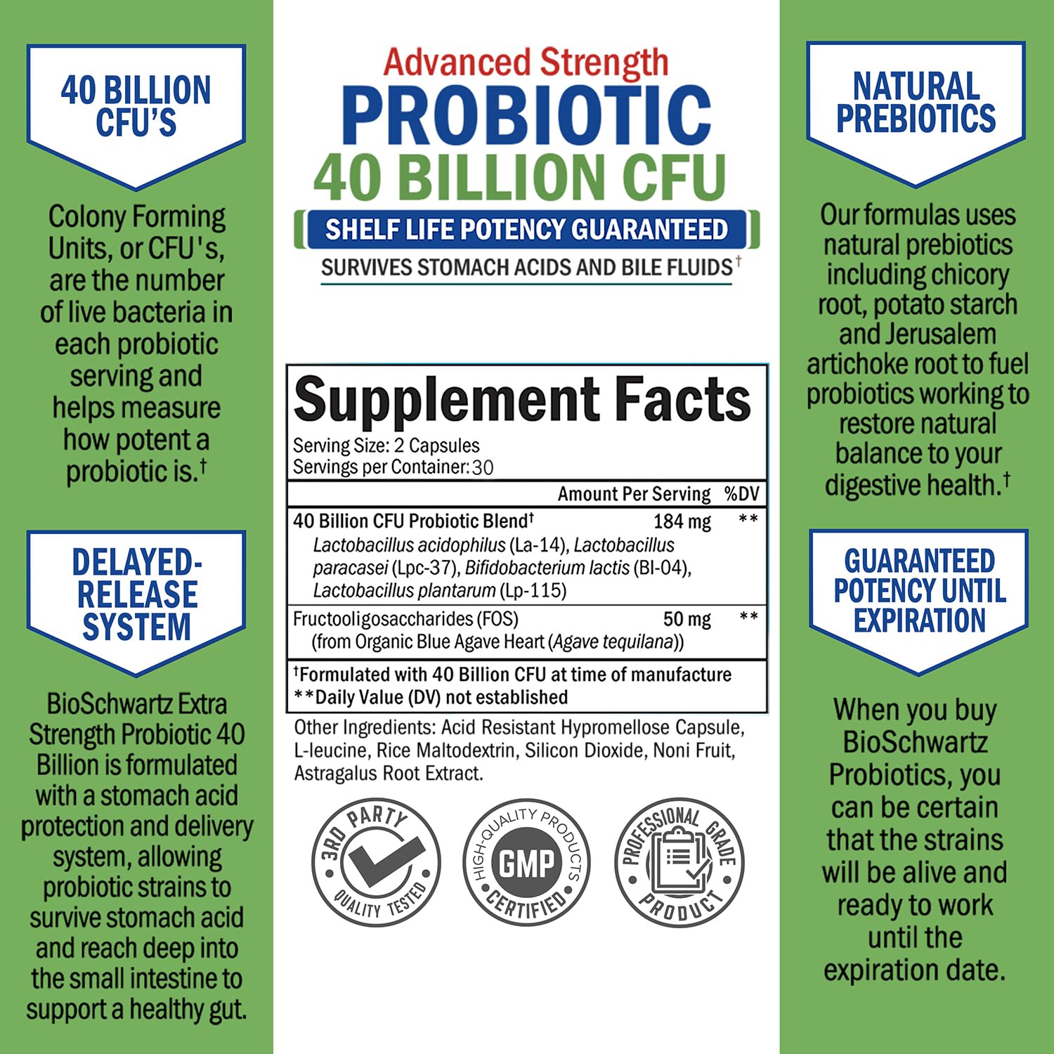 Daily Probiotic Supplement with 40 Billion CFU - Gut Health Complex with Astragalus BioSchwartz uk supplements