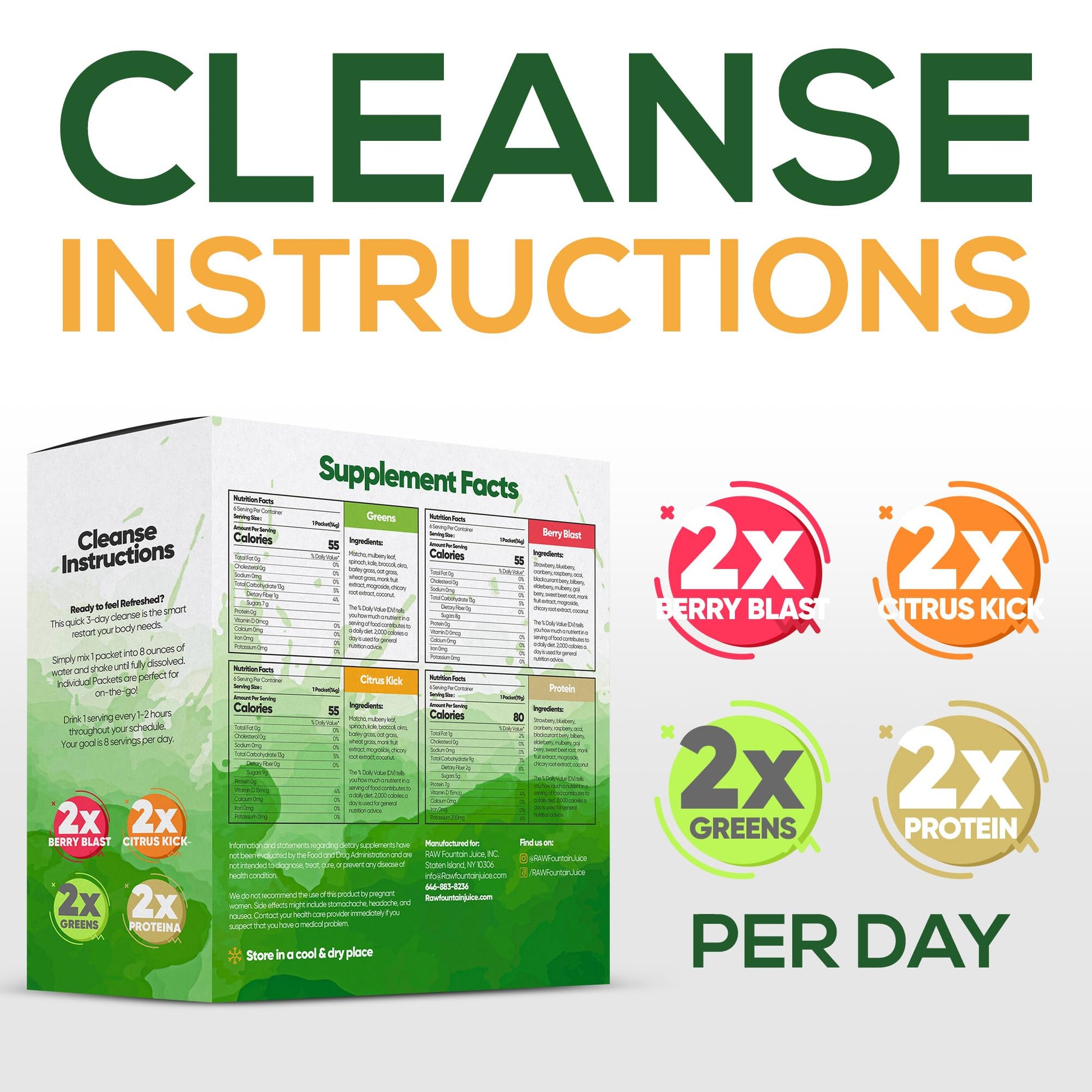 Raw Fountain 3 Day Juice Cleanse Detox, Weight Management Program, 24 Powder Packets Raw Fountain uk supplements