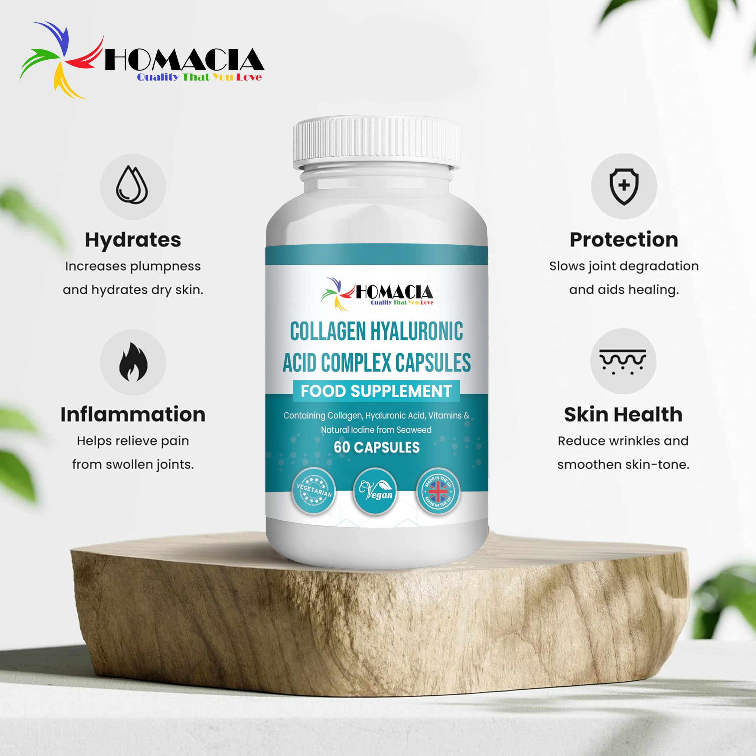Homacia’s Collagen Capsules | Marine Collagen with Hyaluronic Acid | Pure Collagen Supplements for Women HOMACIA Quality That You love uk supplements