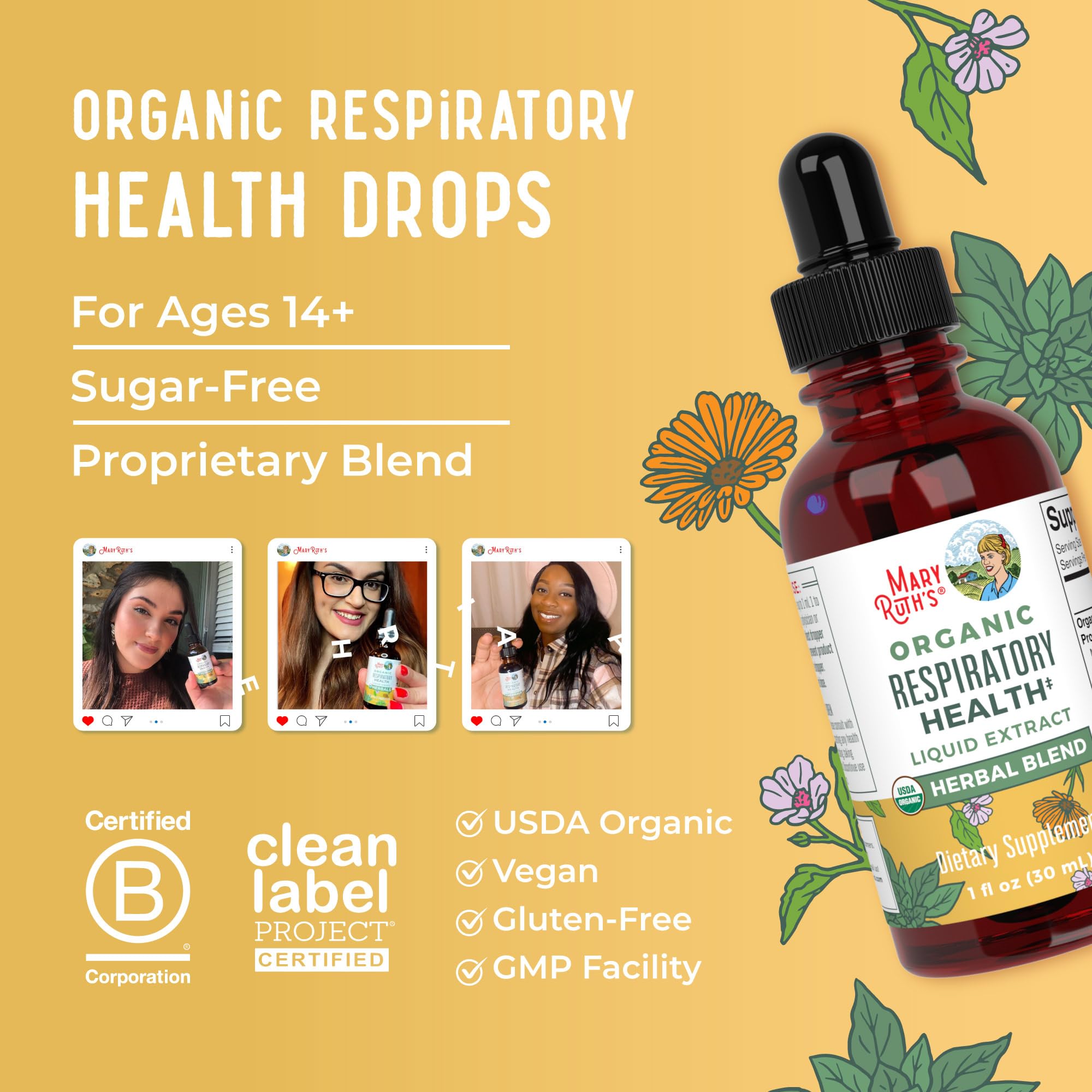 MaryRuth Organics USDA Organic Respiratory Health Liquid Drops with Mullein Leaf | Marshmallow Root & Elderberry | Mullein Drops for Lungs Herbal Blend | Immune Support Supplement | Vegan | 1 Fl Oz MARYRUTH'S uk supplements