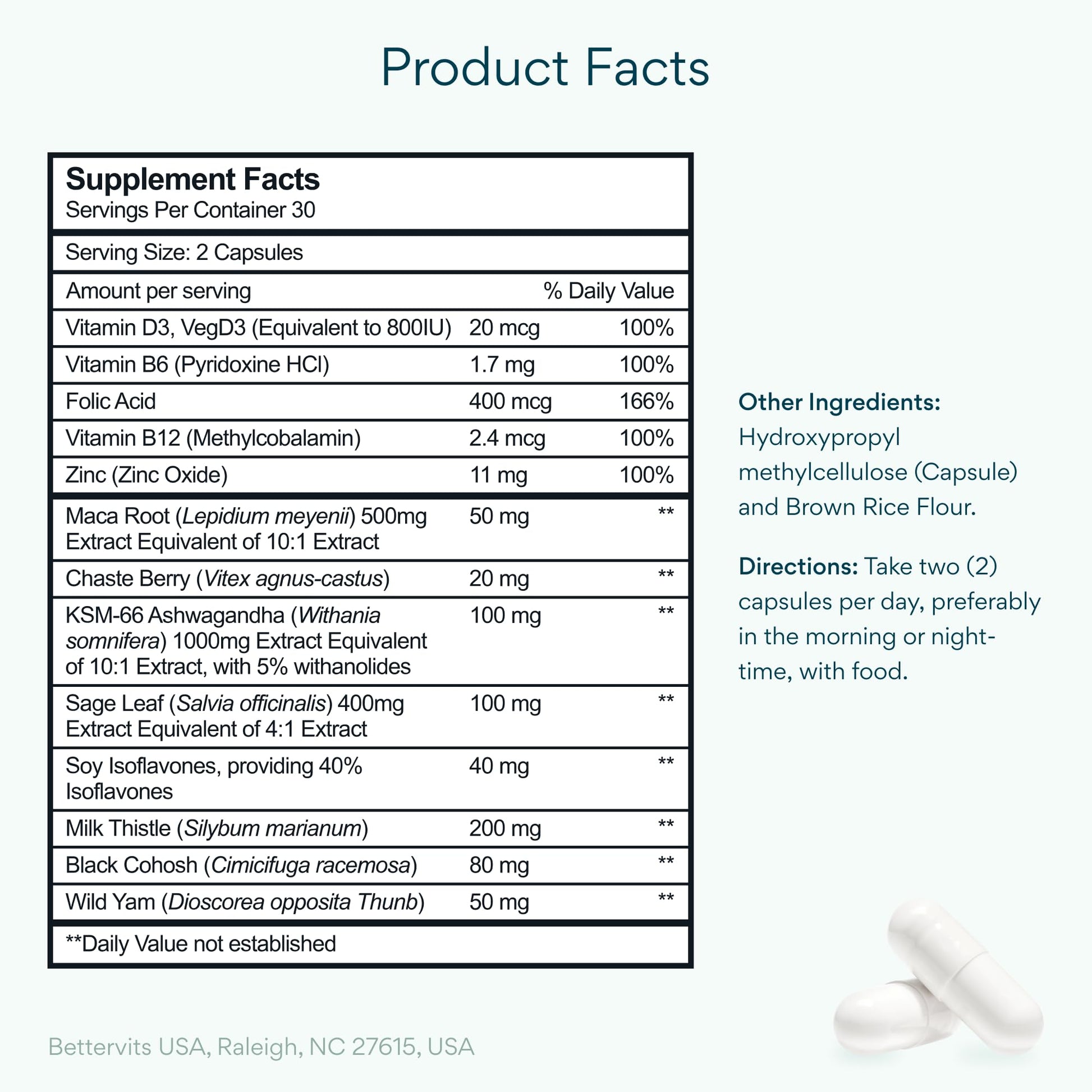 Bettervits Menopause Supplements for Women with Ashwagandha and Zinc | Hormone Balance Support with Vitamins D3 B6 B12 for Hot Flashes | Perimenopause Supplements for Monthly Wellness - 60 Capsules Bettervits uk supplements