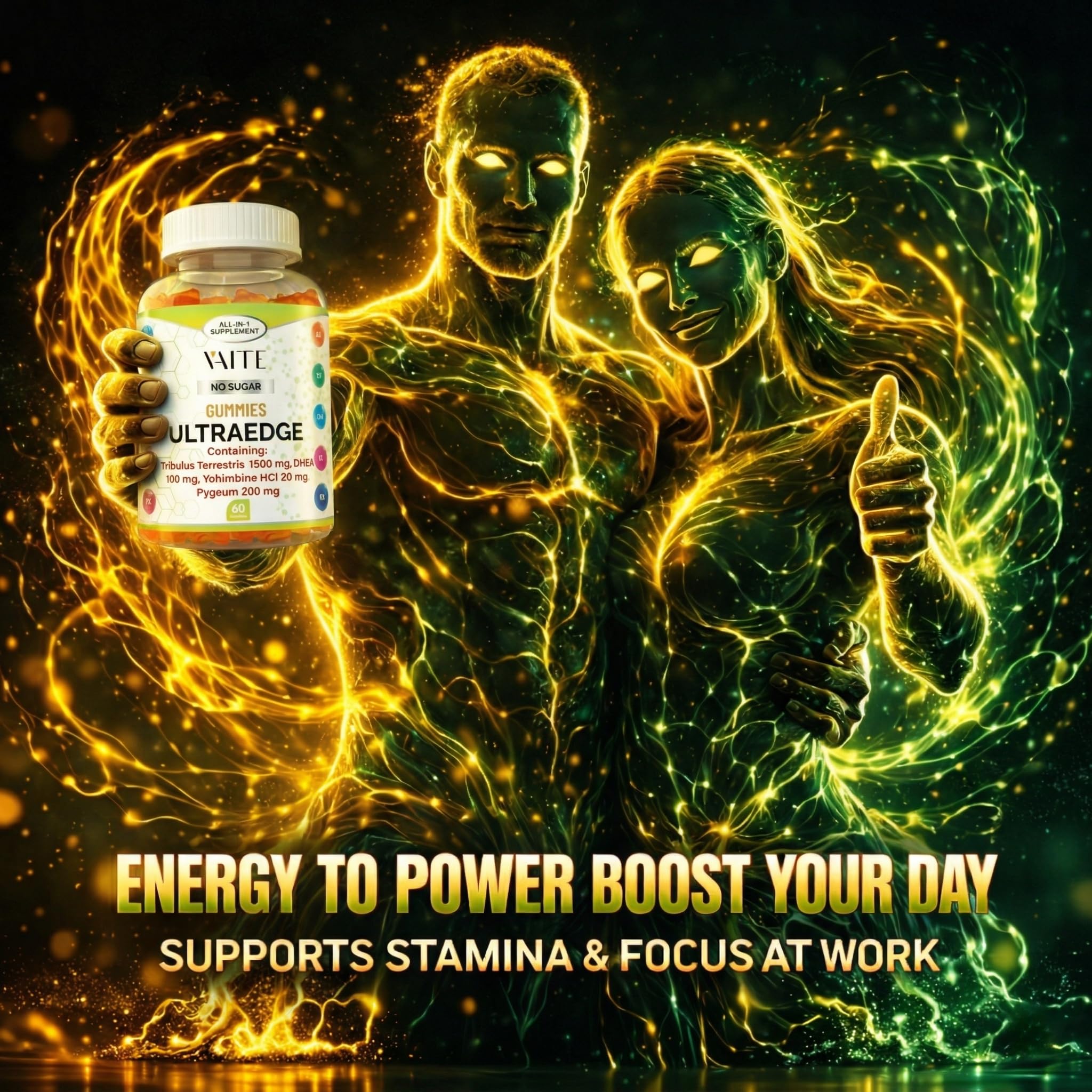 VAITE UltraEdge Herbal Complex Gummies – Tribulus Terrestris 1500mg, DHEA 100mg, Yohimbine HCl 20mg, Pygeum 200mg, Plant-Based Blend, 60 Vegan Gummies, Non-GMO, Gluten-Free, Adult Supplement VAITE uk supplements