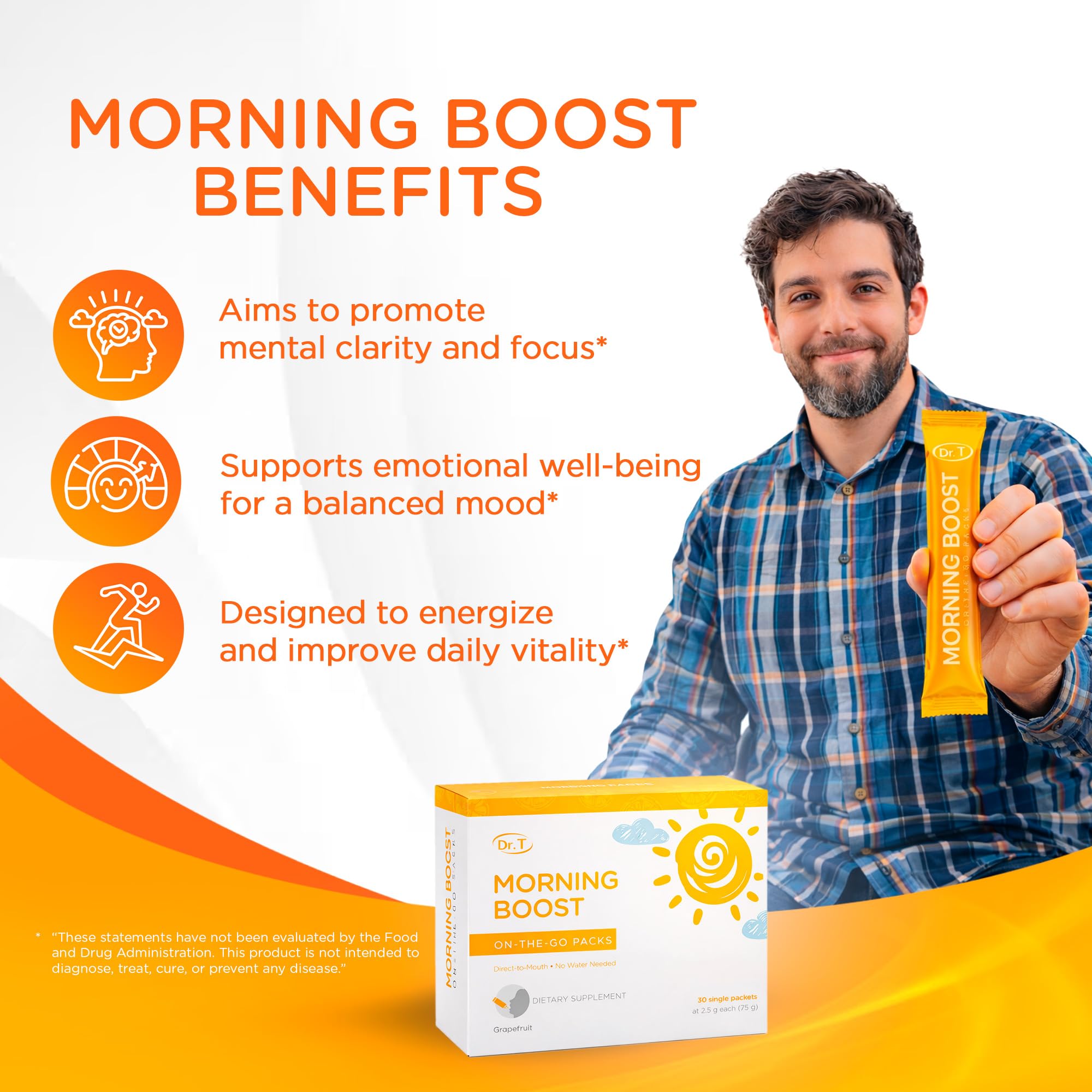 Dr. T On-the-go Packs – Morning Boost Formula – No Water Needed, Direct-to-Mouth – with Vitamins C, B6, B12 & Camu-Camu Extract – Supports Focus, Energy & Well-Being – Grapefruit, 30 Packs Dr. T uk supplements