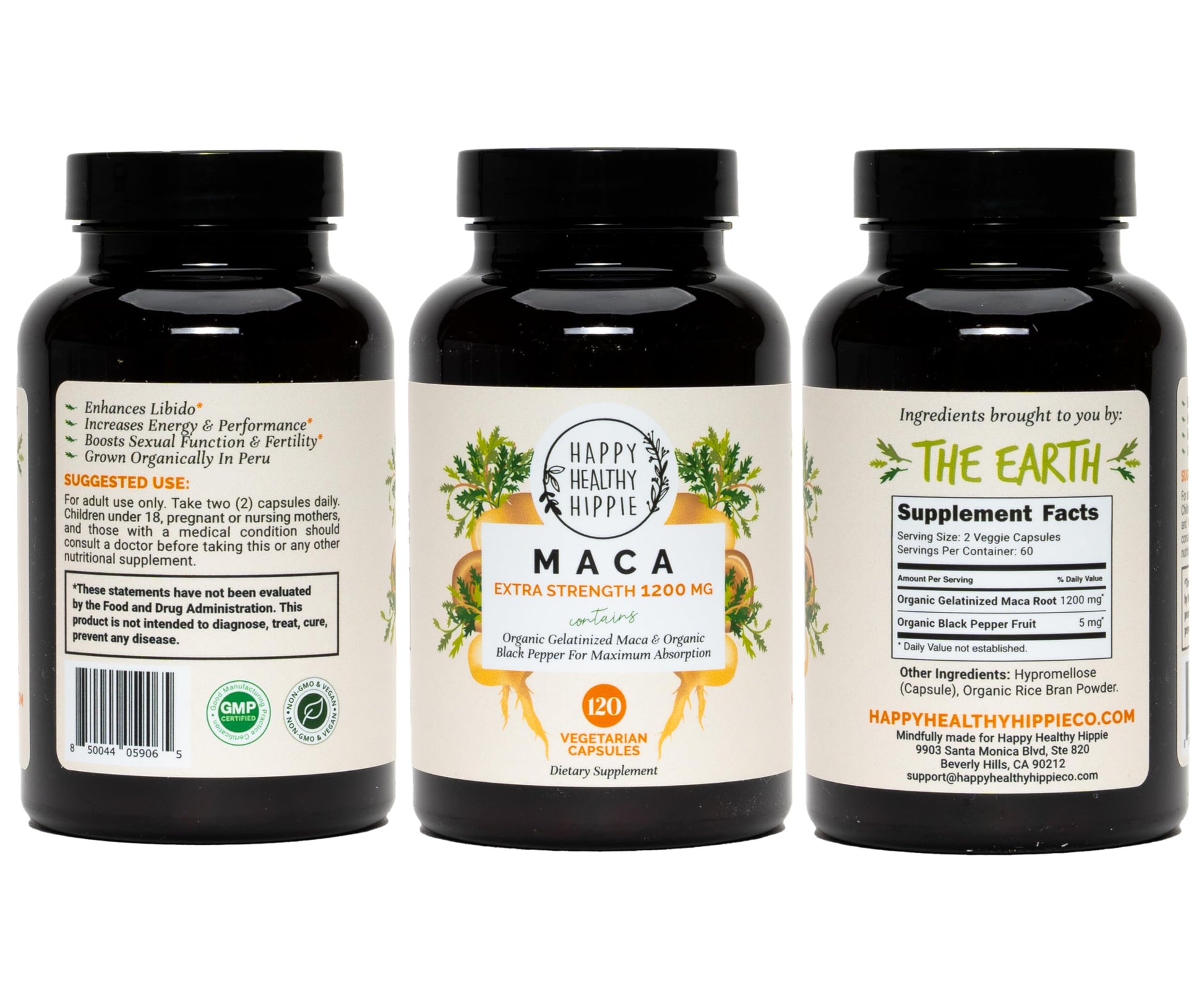 Organic Maca Root Capsules 1200 mg – Libido Booster for Women Fast Acting & Potent | Female Maca Supplement | Energy Pills from Peru | Includes Black Pepper for High Absorption | Vegan, 120 Ct Happy Healthy Hippie uk supplements