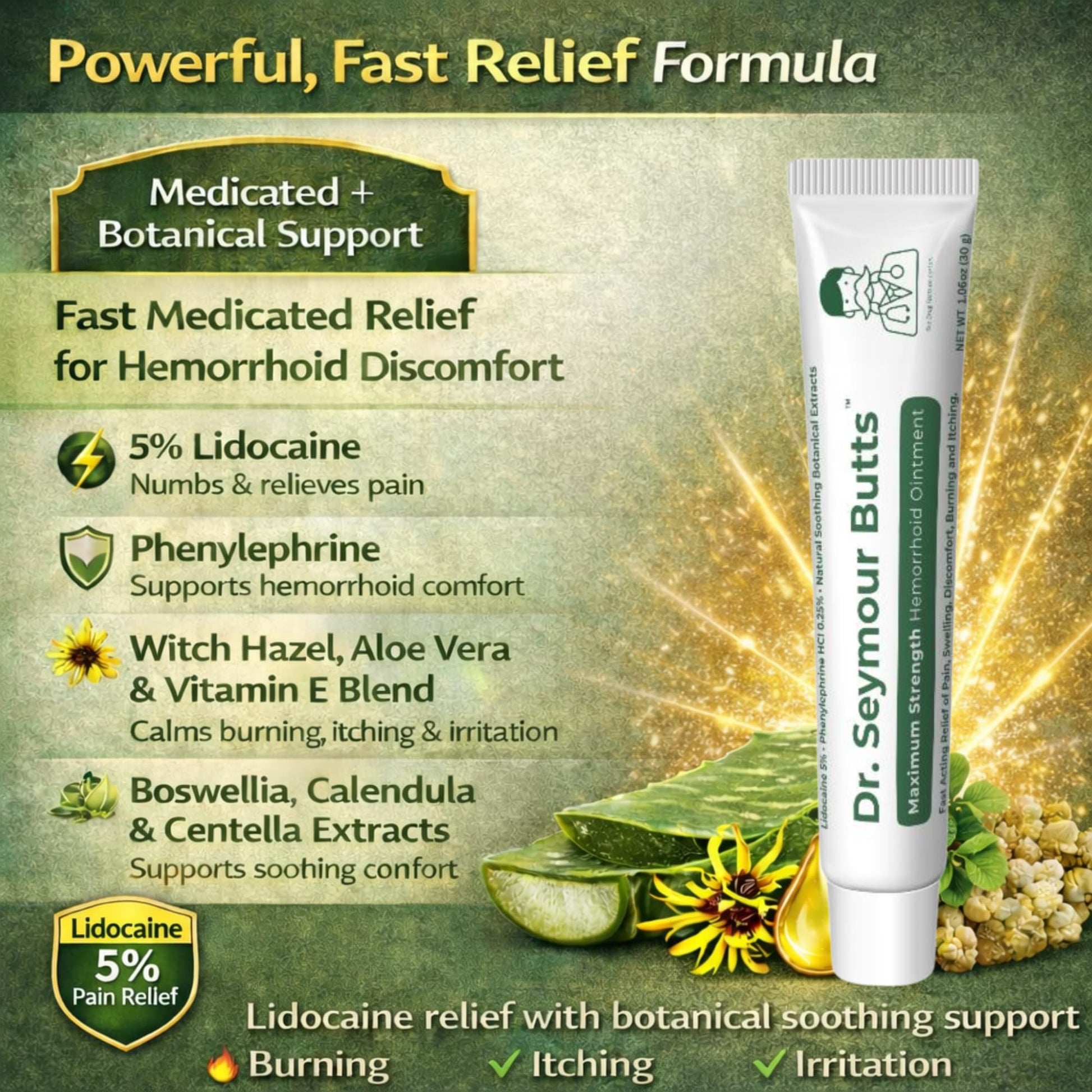 Dr. Seymour Butts Hemorrhoid Ointment – Lidocaine 5% Pain Relief for Burning, Itching & Irritation | External Hemorrhoid Care with Witch Hazel, Aloe & Botanical Support Dr. Seymour Butts uk supplements