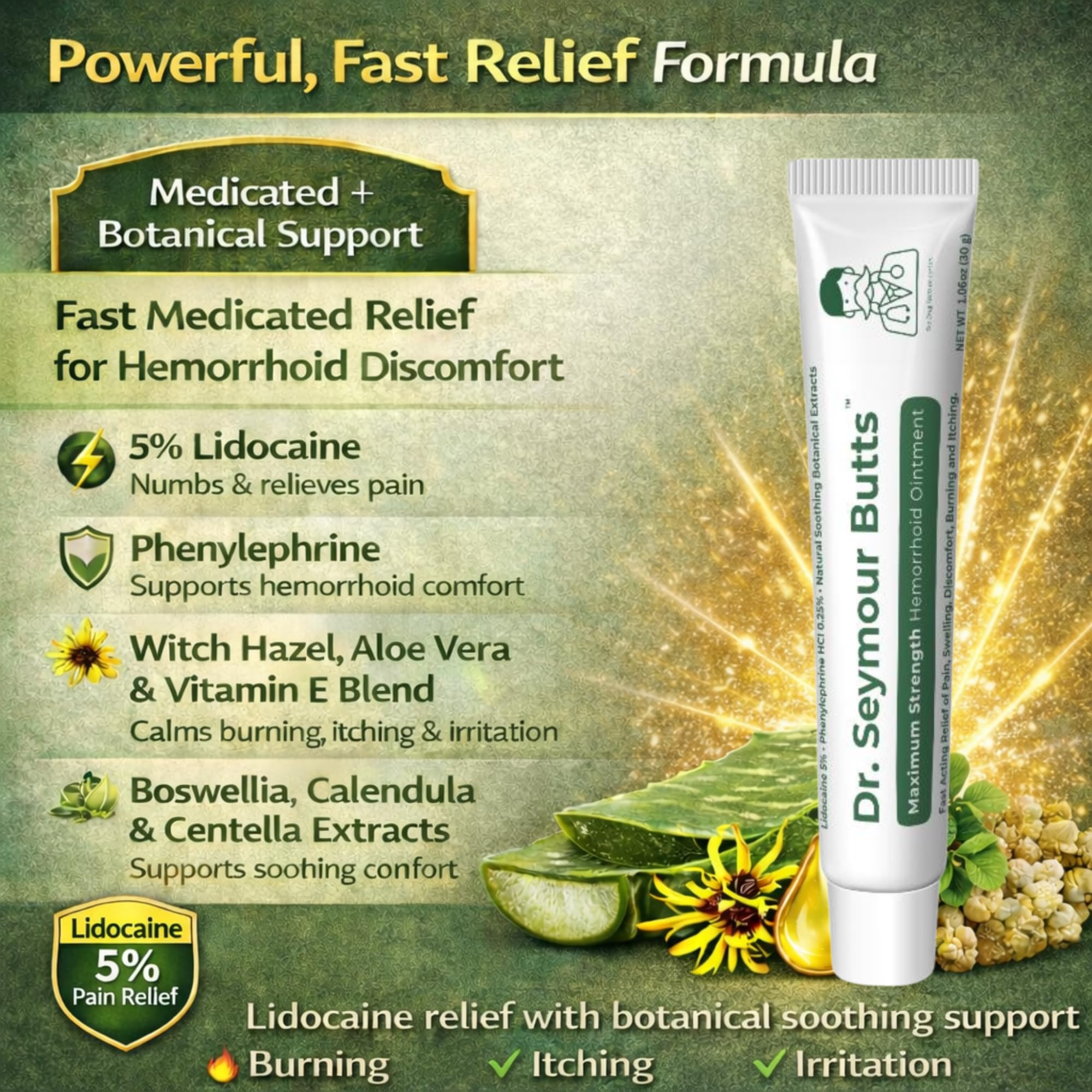 Dr. Seymour Butts Hemorrhoid Ointment – Lidocaine 5% Pain Relief for Burning, Itching & Irritation | External Hemorrhoid Care with Witch Hazel, Aloe & Botanical Support Dr. Seymour Butts uk supplements