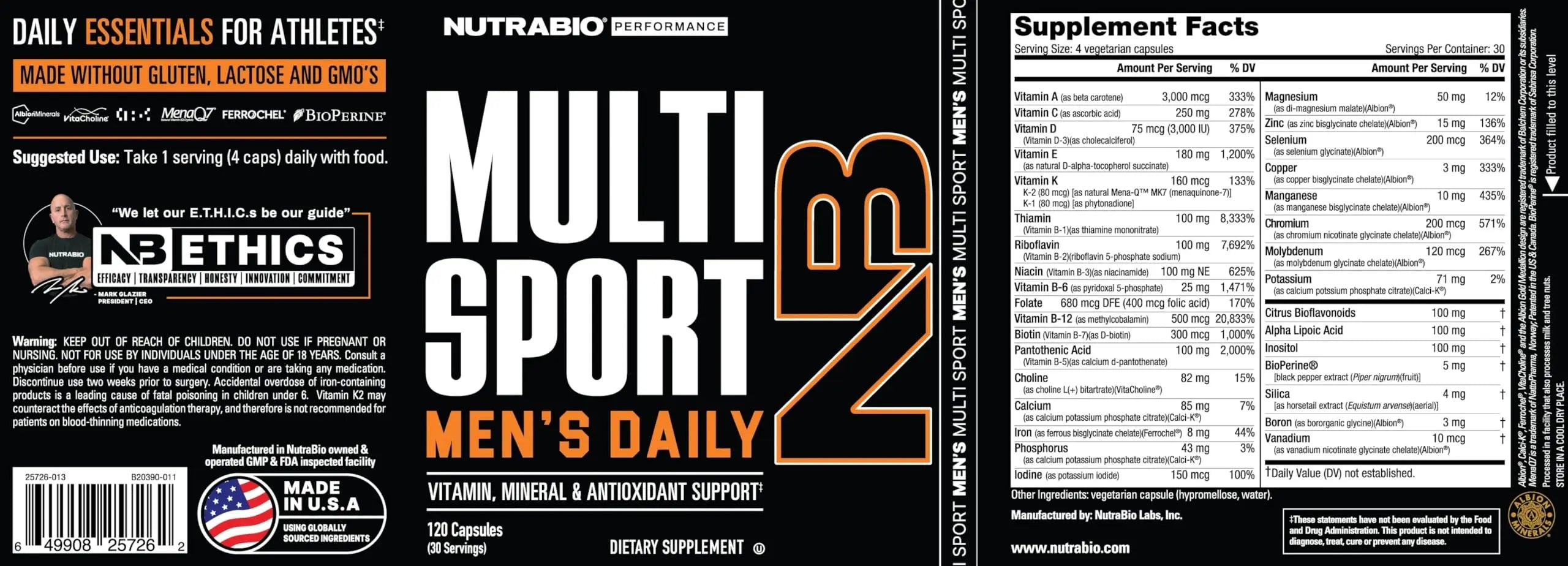 NutraBio Multisport for Men - Mens MultiVitamin - 33 Vitamins, Minerals, Micronutrients - Rich in Antioxidants NutraBio uk supplements
