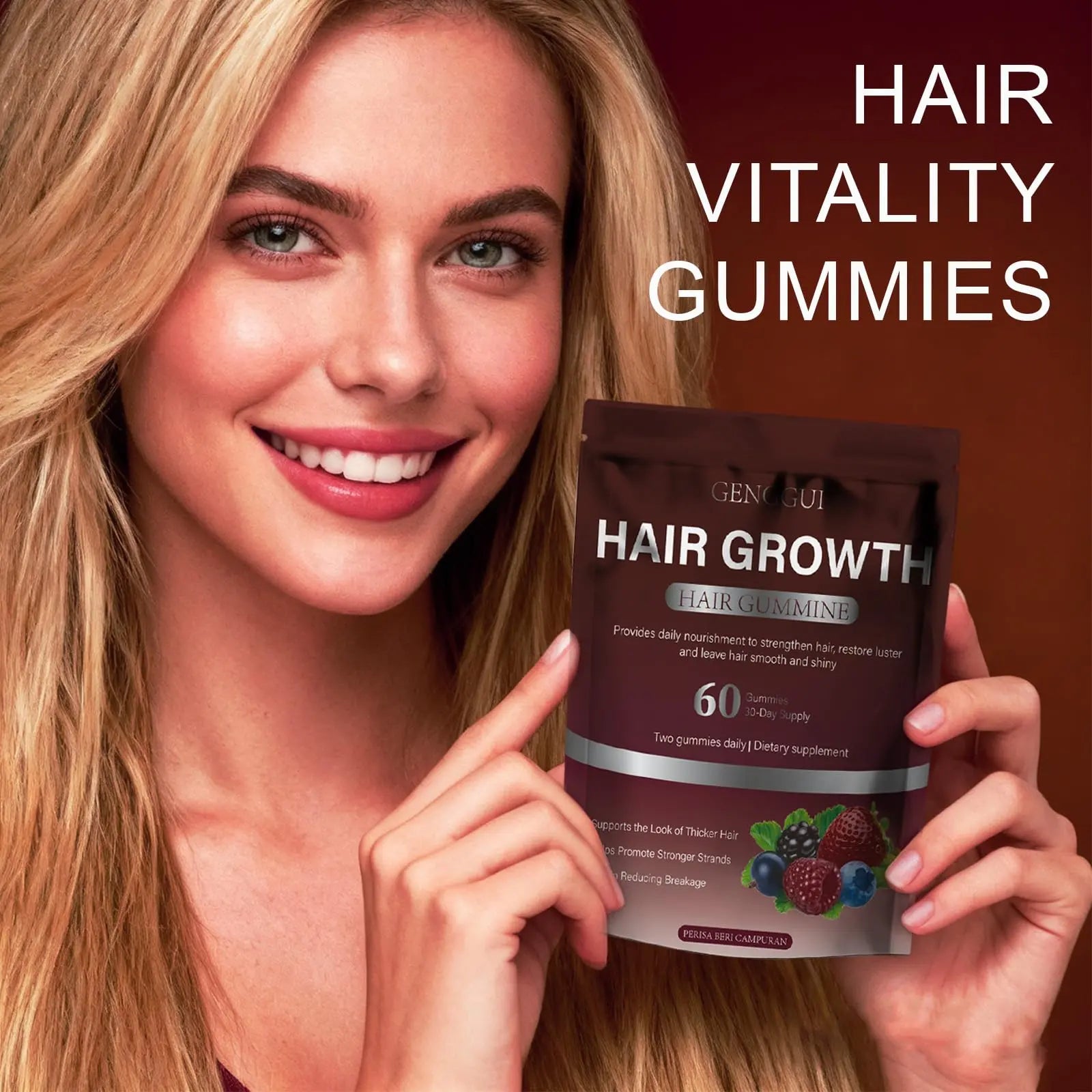 GENGGUI Hair Growth Gummies for Women - Hair Vitamins with Biotin & Silica for Faster Growth - Hair Growth Accelerator Supplement GENGGUI uk supplements