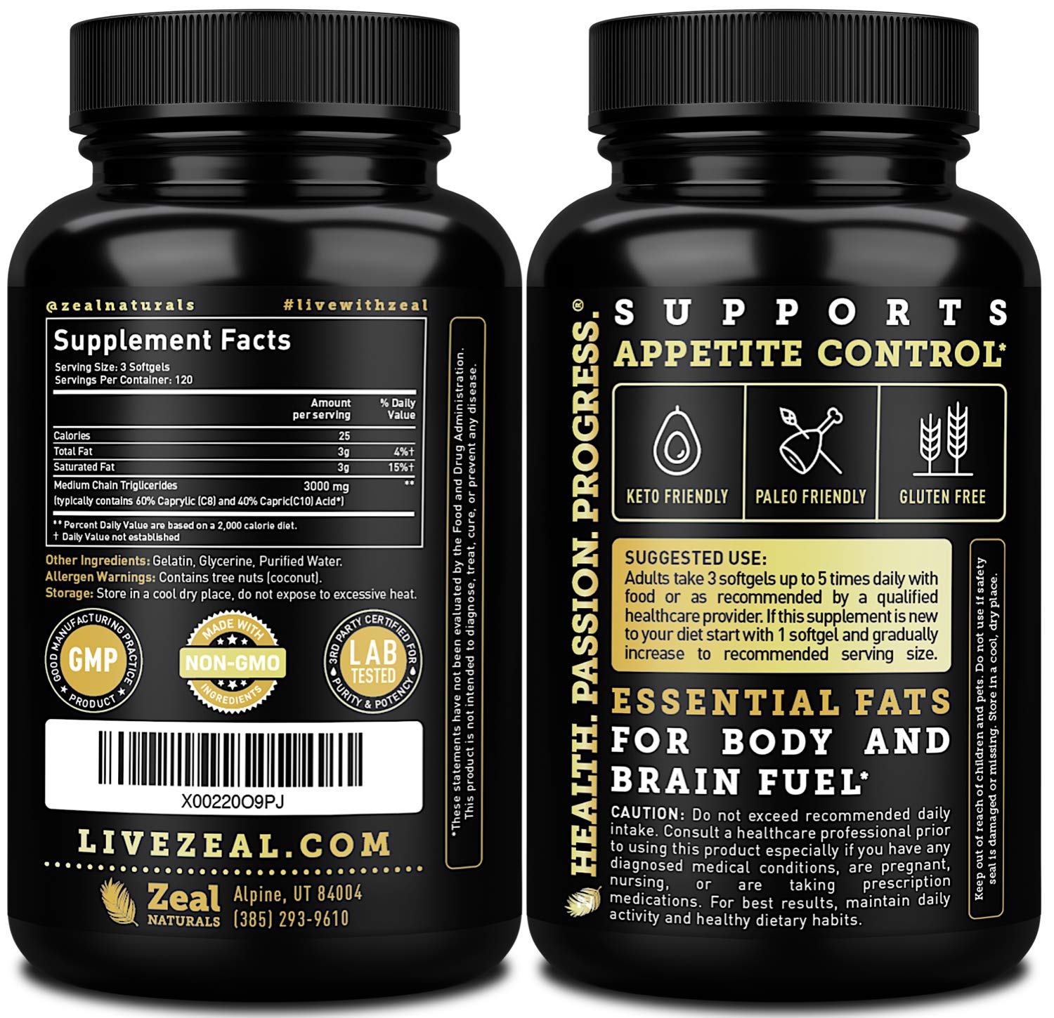 Pure MCT Oil Capsules (360 Softgels | 3000mg) 4 Month Supply Keto Pills w Unrefined Coconut Zeal Naturals uk supplements