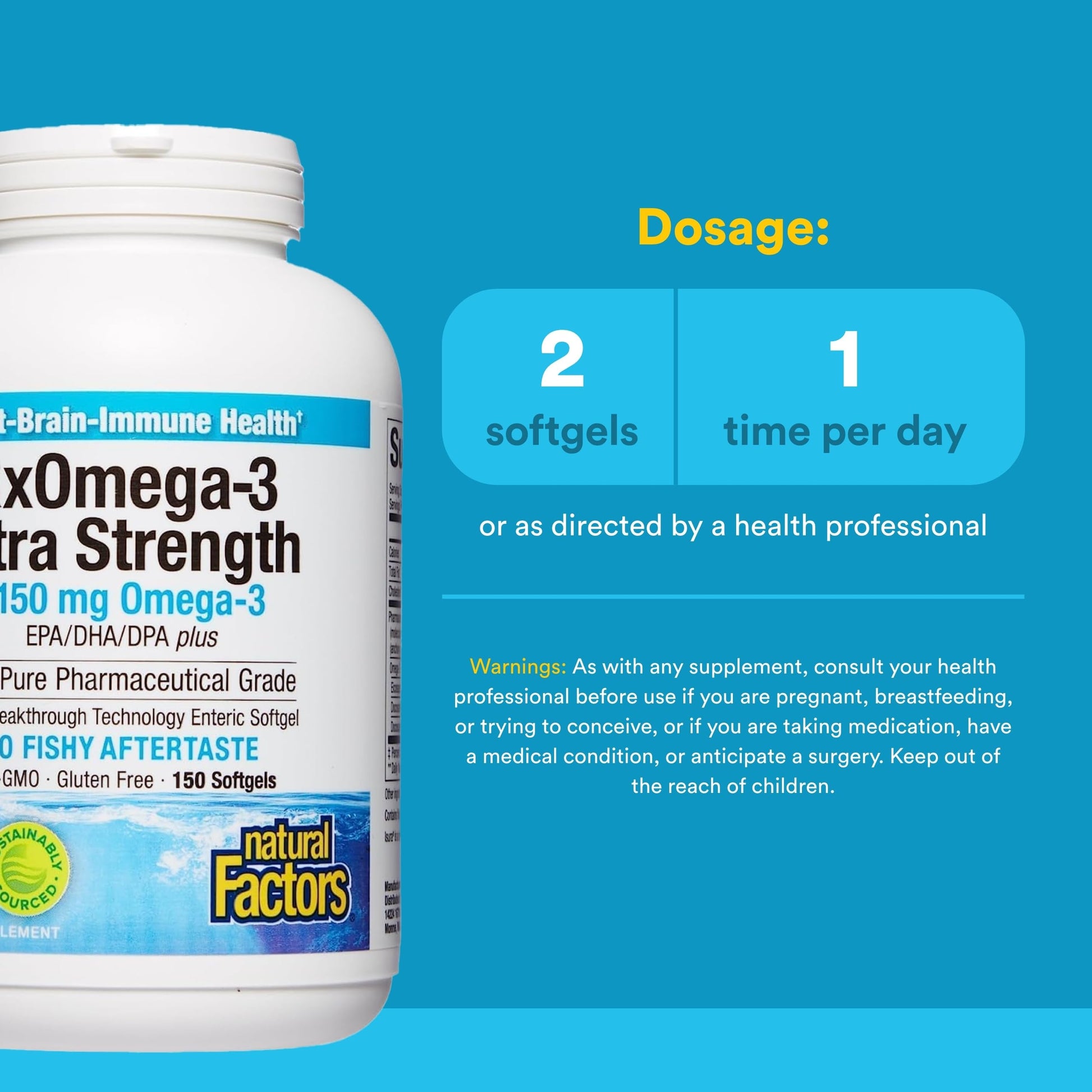 Natural Factors RxOmega-3 Ultra Strength - Brain & Heart Health Support - Eye Health Supplement with EPA & DHA - Supplement with Omega-3 Fatty Acids - 150 Softgels (75 Servings) Natural Factors uk supplements