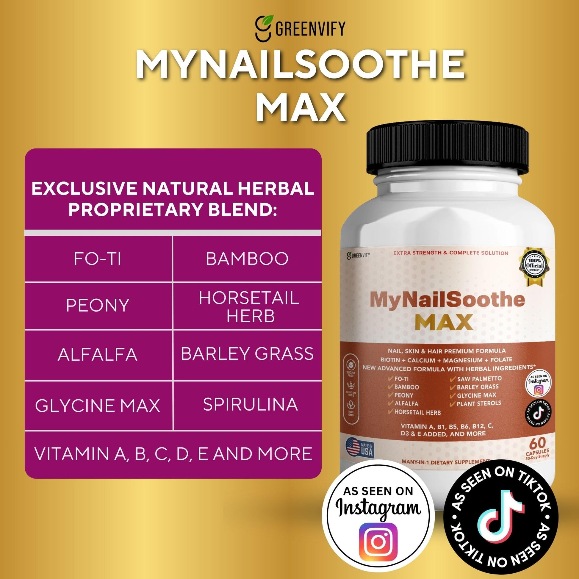 GREENVIFY MyNailSoothe MAX Hair, Skin & Nail Supplement, 60 Capsules, with Biotin 5000mcg, Vitamins, Minerals & Herbal Blend (1) GREENVIFY uk supplements