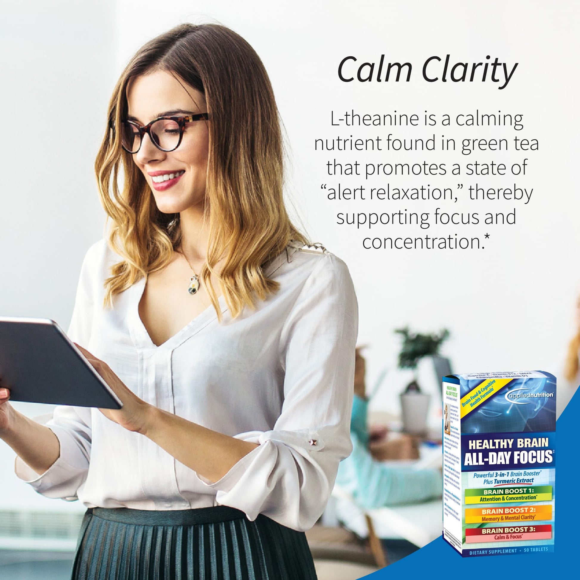 Applied Nutrition Healthy Brain All-Day Focus - 50 Tablets - Powerful 3-in-1 Brain Booster with Turmeric Extract - 25 Servings Applied Nutrition uk supplements