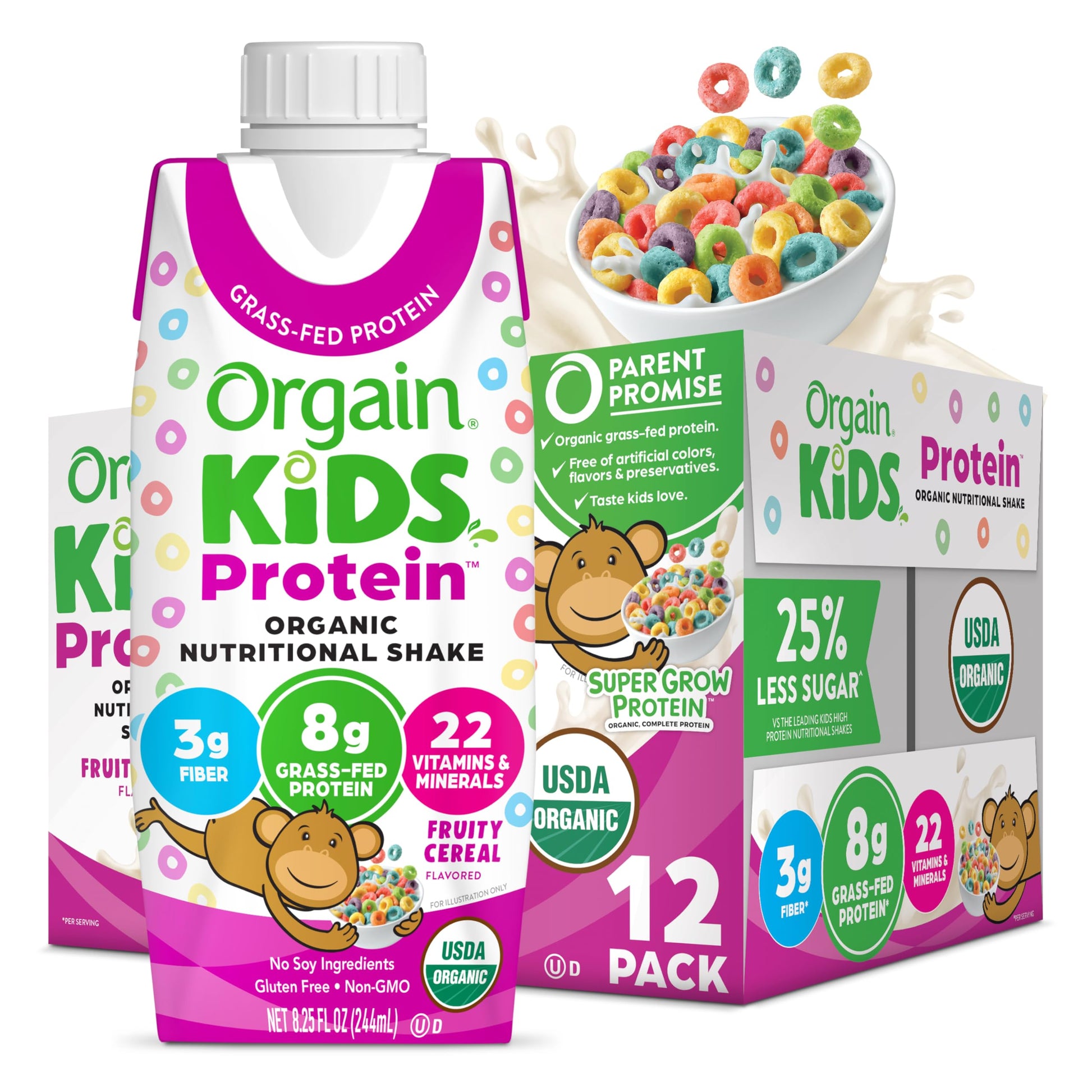 Orgain Organic Kids Nutritional Protein Shake, Fruity Cereal - Kids Snacks with 8g Dairy Orgain uk supplements