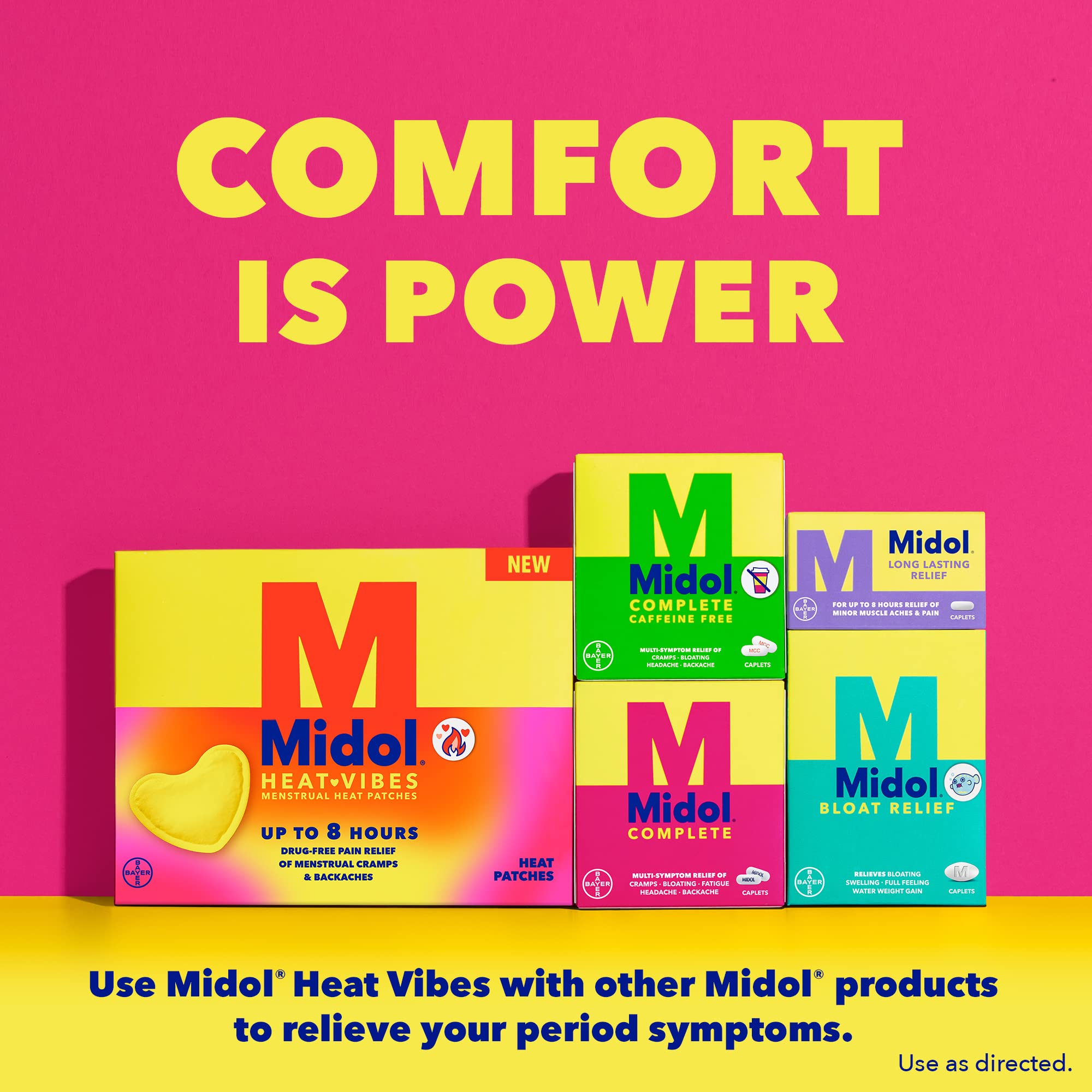 Midol Heat Vibes Menstrual Pain Relief Heat Patches - 6 Count Pack for Period Cramps and Backache Midol uk supplements