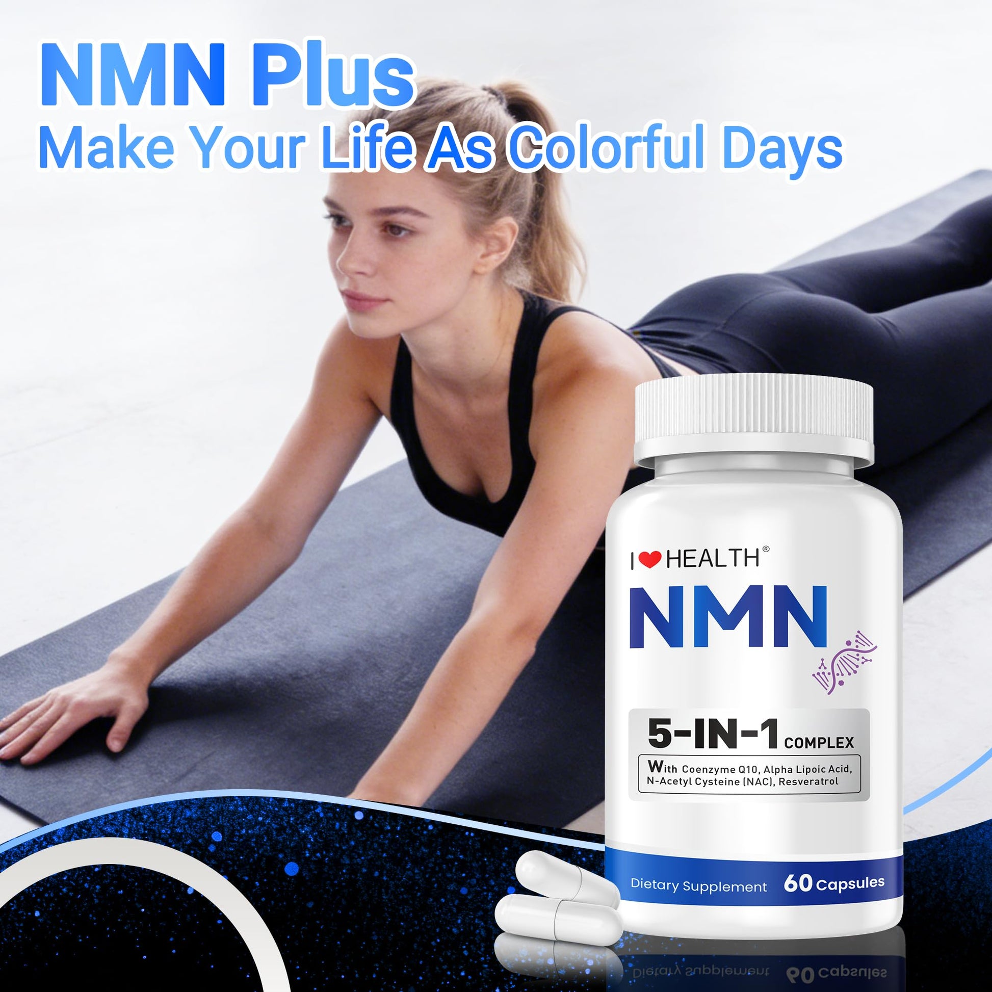 I LOVE HEALTH NMN Supplement, 5-in-1 Complex with NAC, Alpha Lipoic Acid, CoQ10 & Resveratrol - High Absorption Anti Aging Formula - Third Party Tested, cGMP, Gluten Free - 60 Capsules I LOVE HEALTH uk supplements
