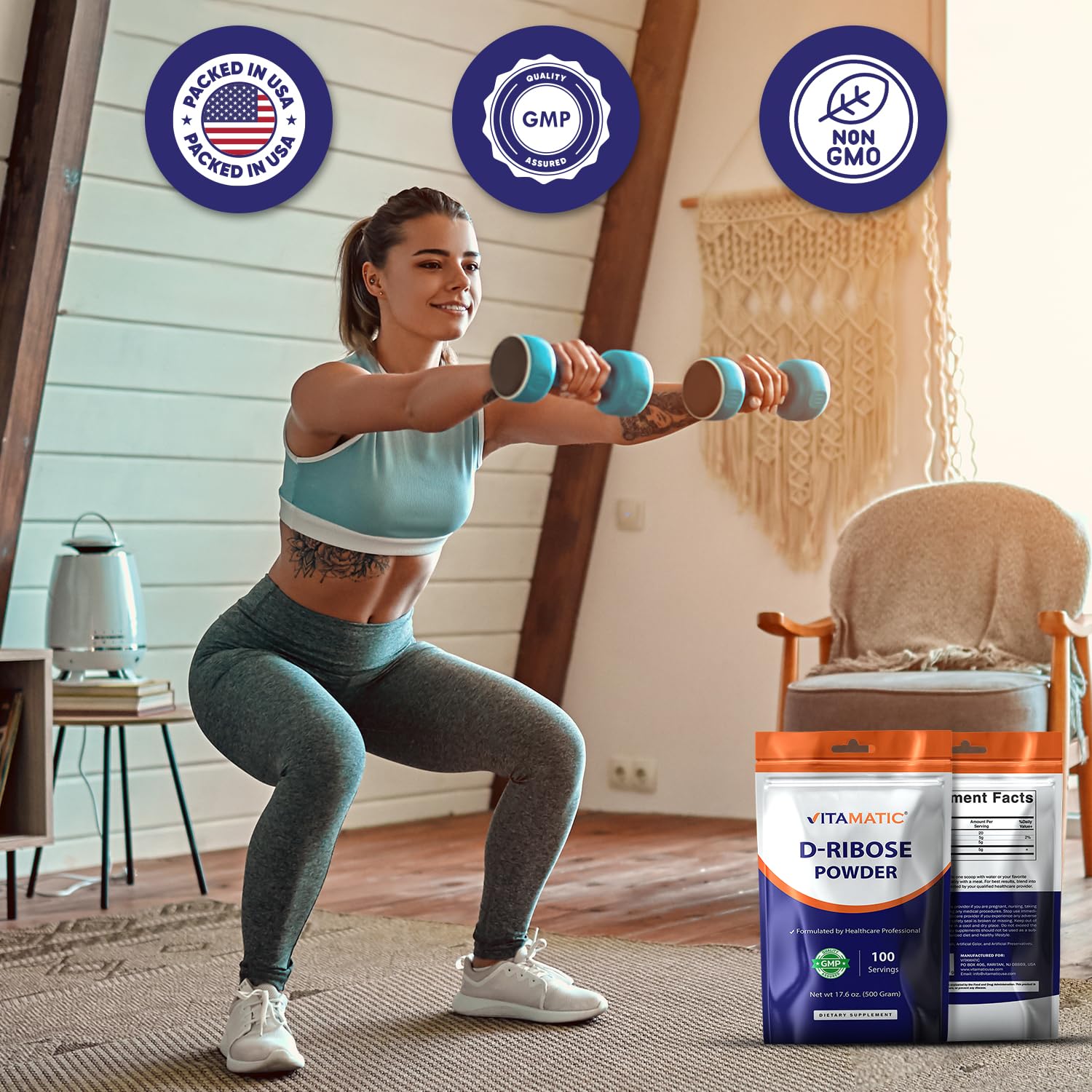 Vitamatic D-Ribose Powder 500g - 17.6 OZ (500 Gram) | Pure & Unflavored | Non-GMO | Easy-Mix Dietary Supplement Vitamatic uk supplements