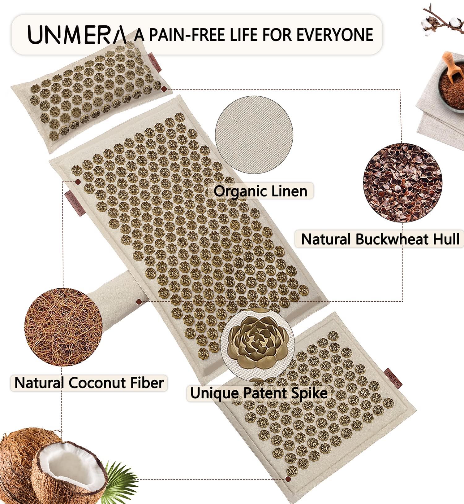 UNMERA Acupressure Mat and Pillow Set,Natural Premium Linen & Coconut Fiber Filling UNMERA uk supplements