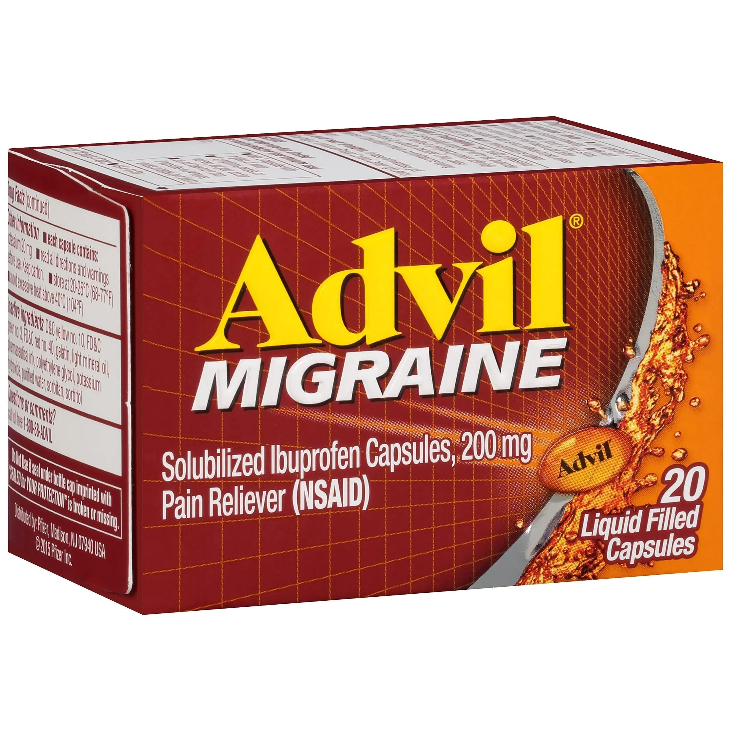 Advil Migraine Headache Relief, Ibuprofen Capsules with Ibuprofen 200mg for Migraine Relief, Nausea Relief and Light Sensitivity Relief - 20 Liquid Filled Capsules Advil uk supplements