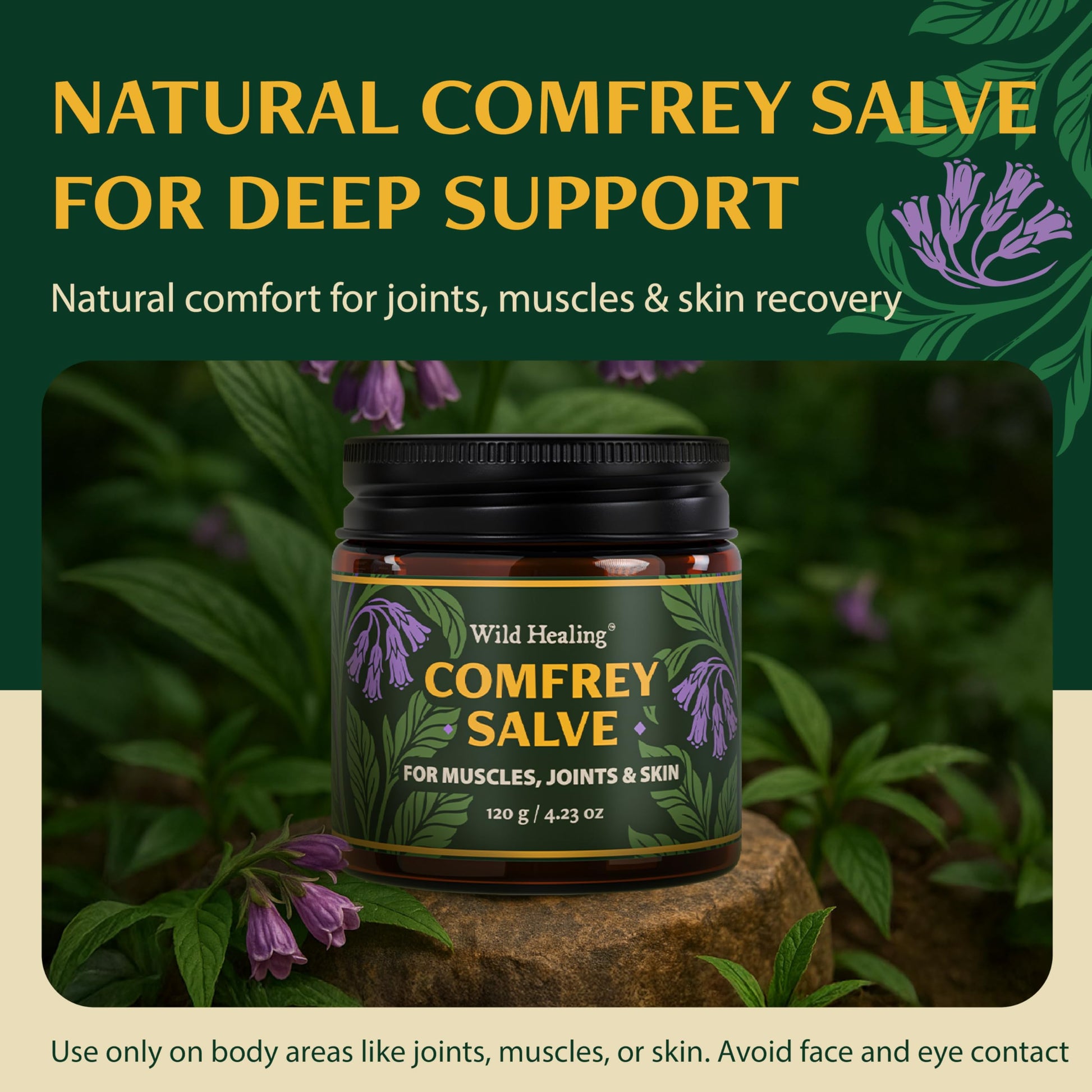 Wild Healing Comfrey Salve – Concentrated Herbal Balm with Arnica, Magnesium & MSM – Soothing Botanical Cream for Joints, Muscles & Dry Skin – 4.23 oz Wild Healing uk supplements